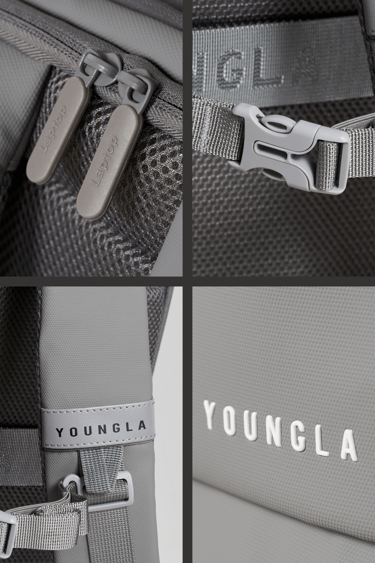 Interior shot of the backpack with laptop and organized mesh pockets