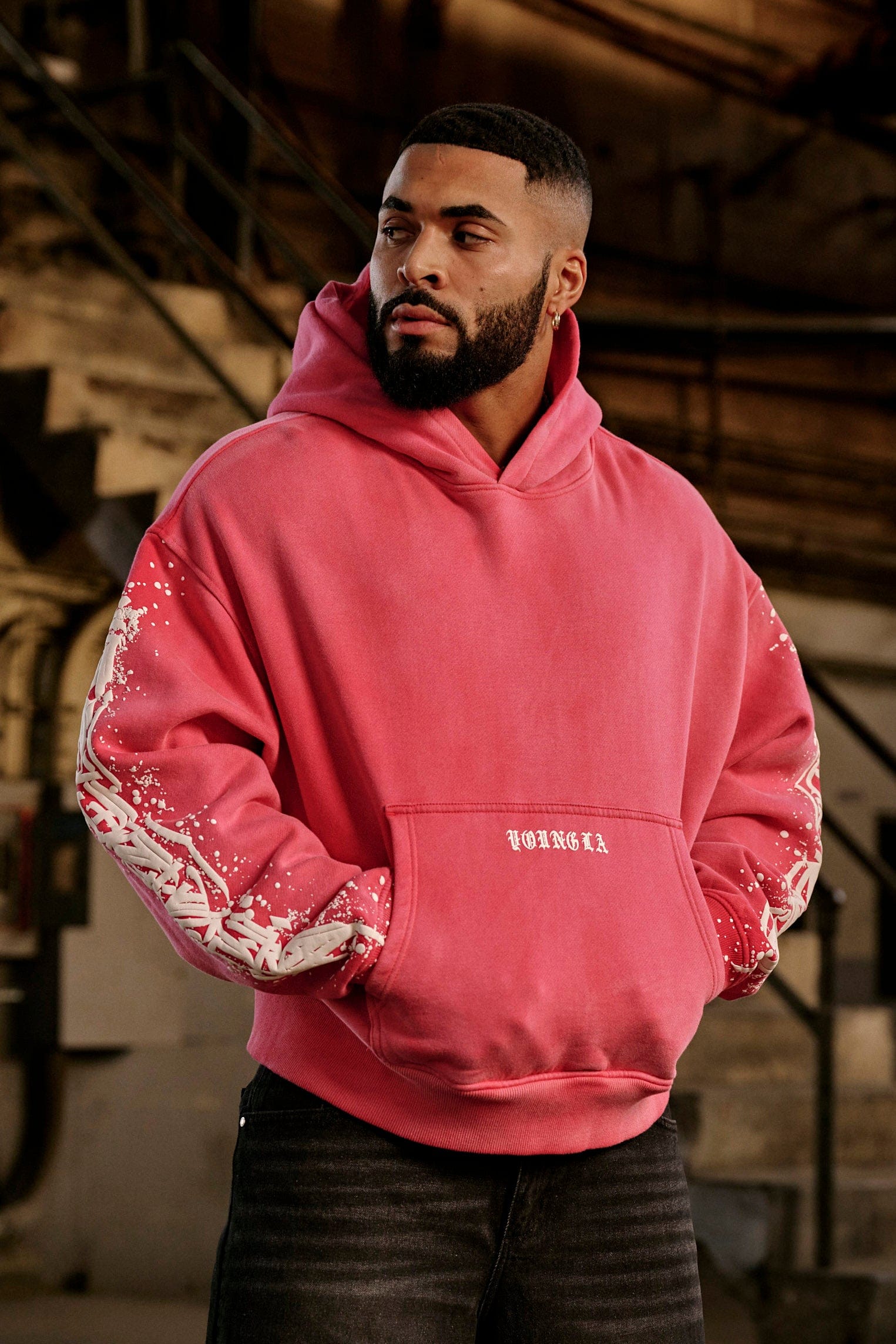 Back view of the Cyclone hoodie highlighting the striking puff-print graphic.
