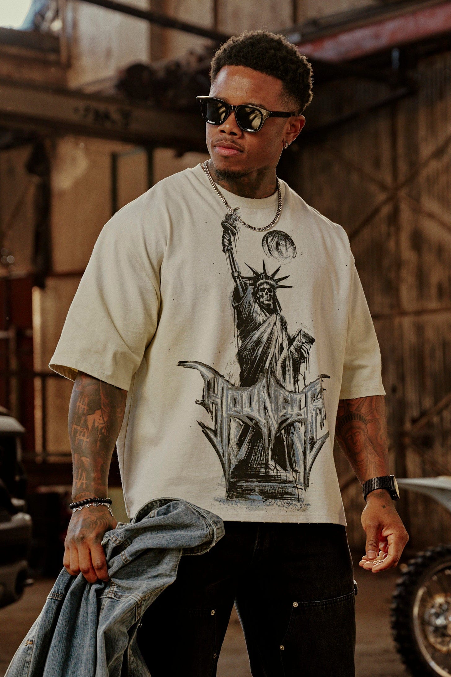 Close-up of 100% cotton fabric texture on Liberty tee
