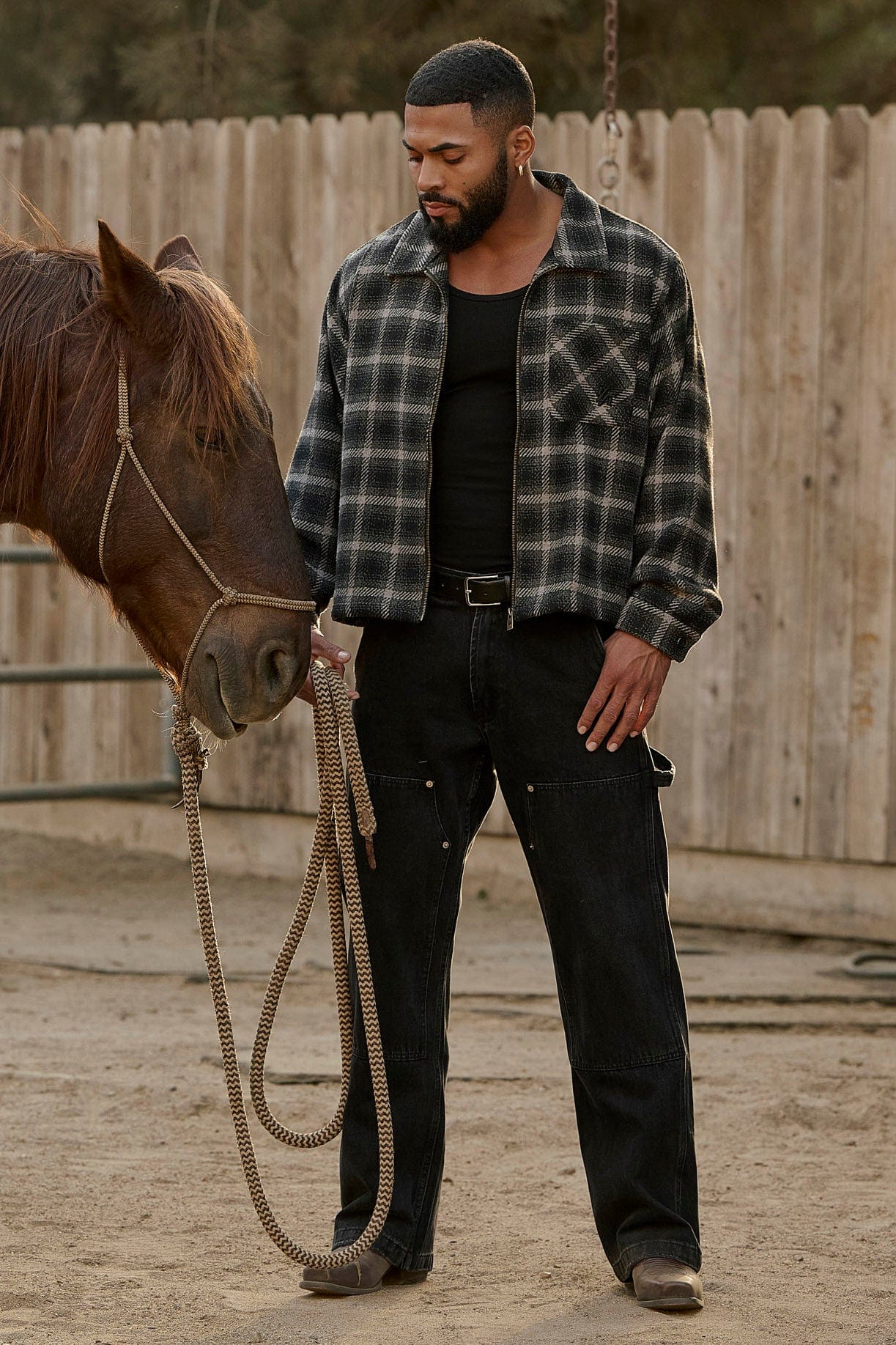 Side view showcasing the relaxed fit of mens carpenter jeans.