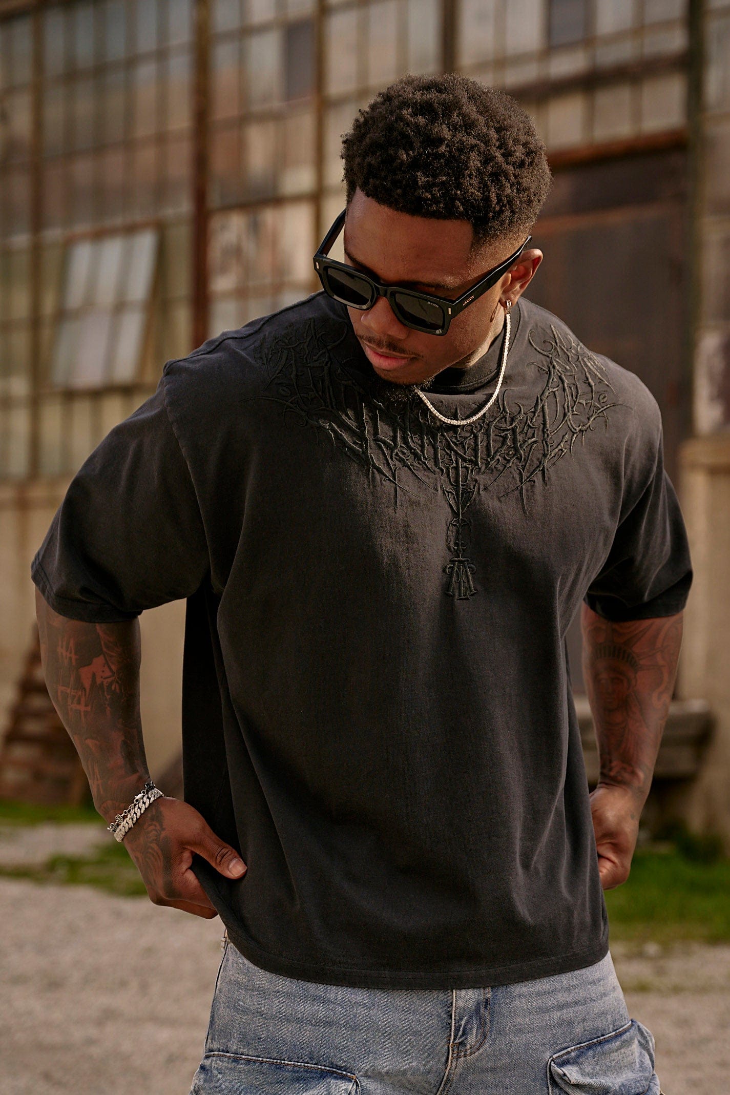 Dark Wave Gothic Tee front view with embroidery detail