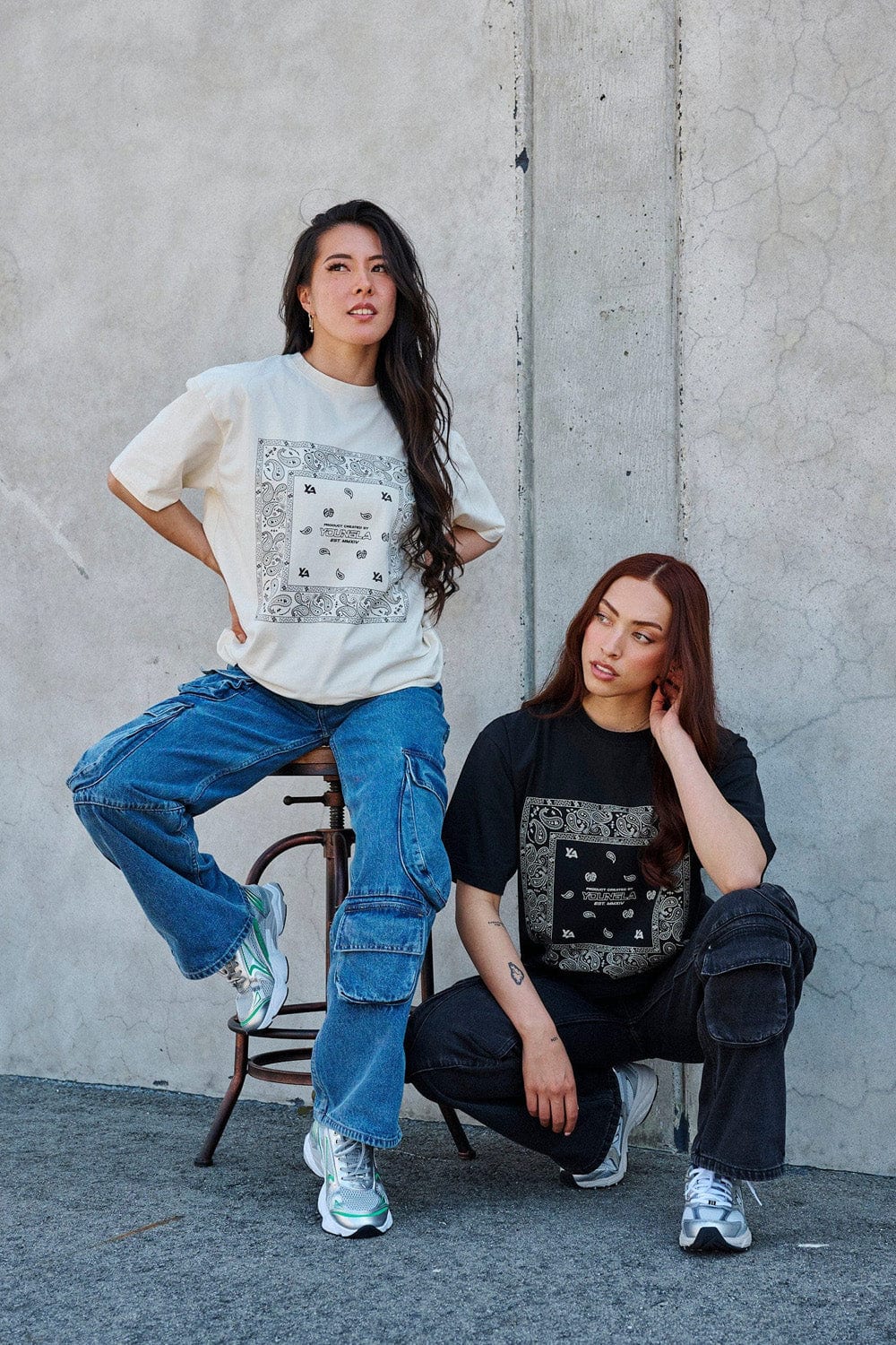 Front view of the rockstar bandana oversized t-shirt for men.