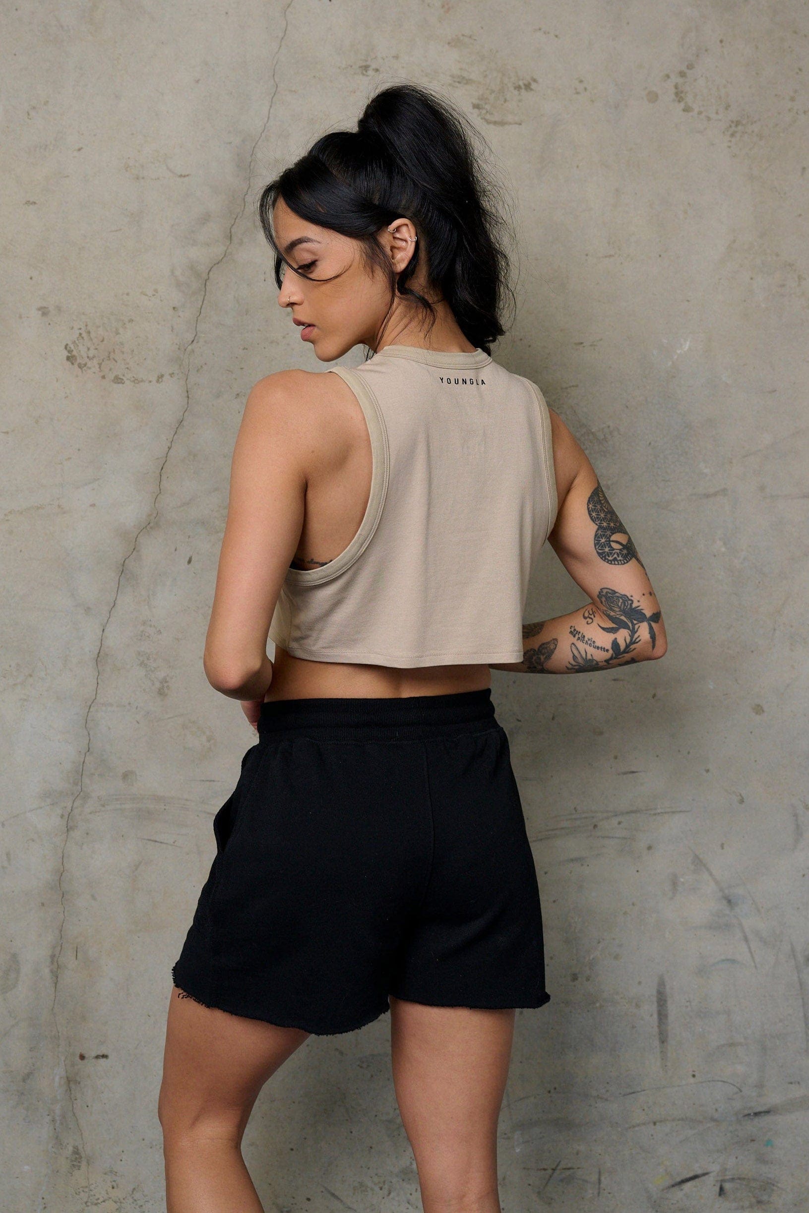 Back view highlighting the YoungLA logo on the Cloud Comfort Modal Workout Tank.