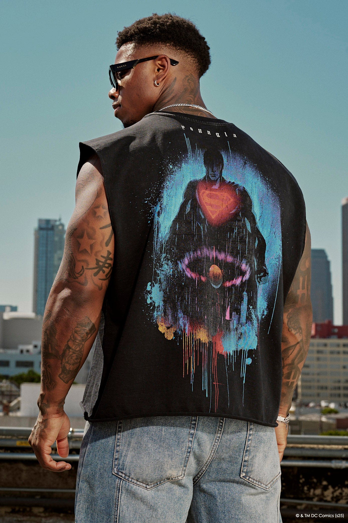 Front view of Superman workout cut-off tank top, perfect for training.
