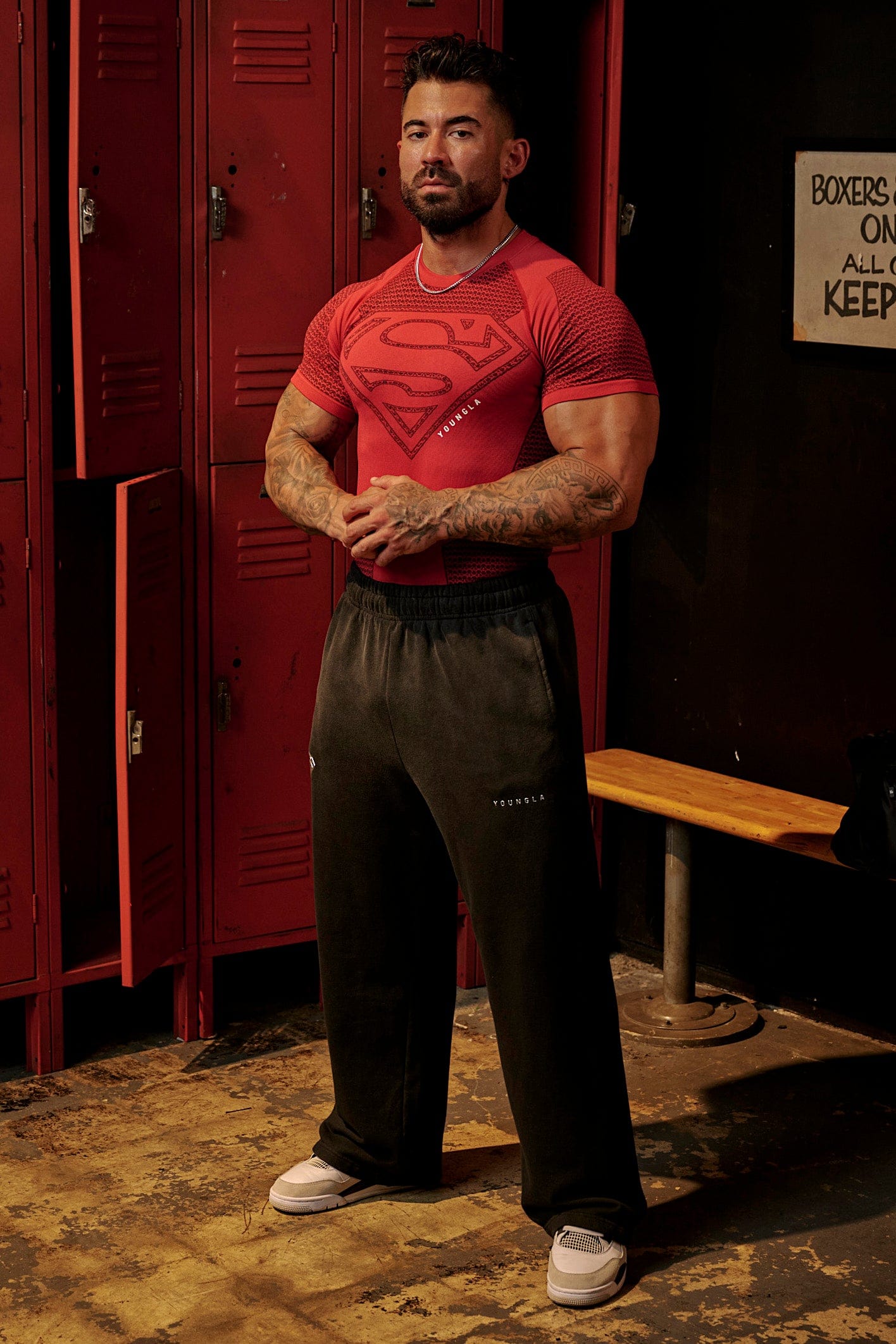 Close-up of the Superman compression shirt’s jacquard pattern and stitching.