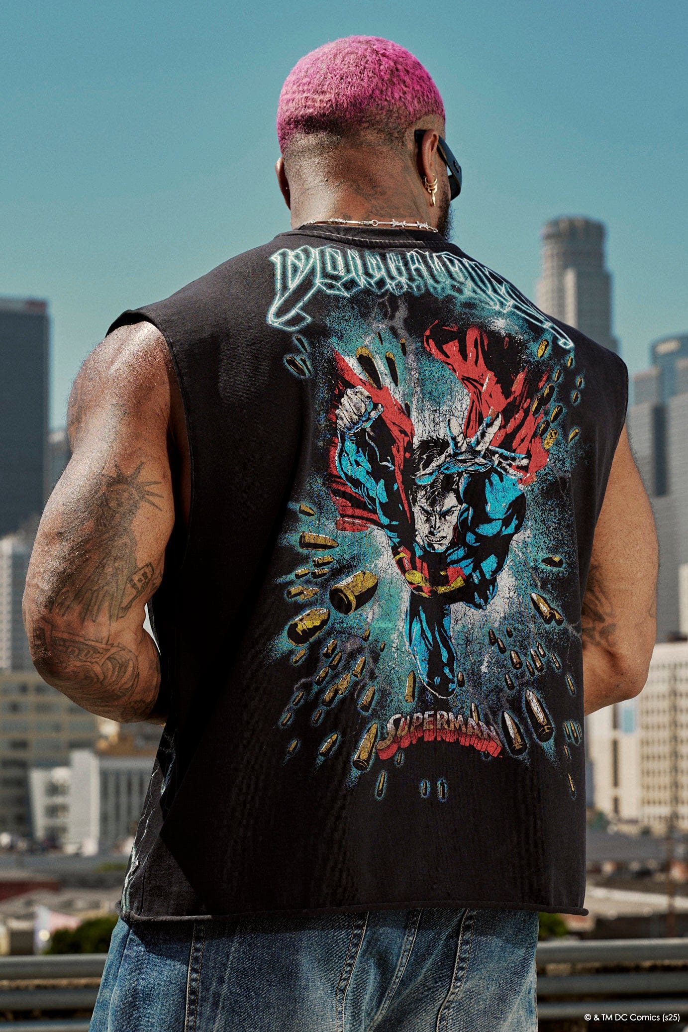 Front view of Superman workout cut-off tank top, perfect for training.