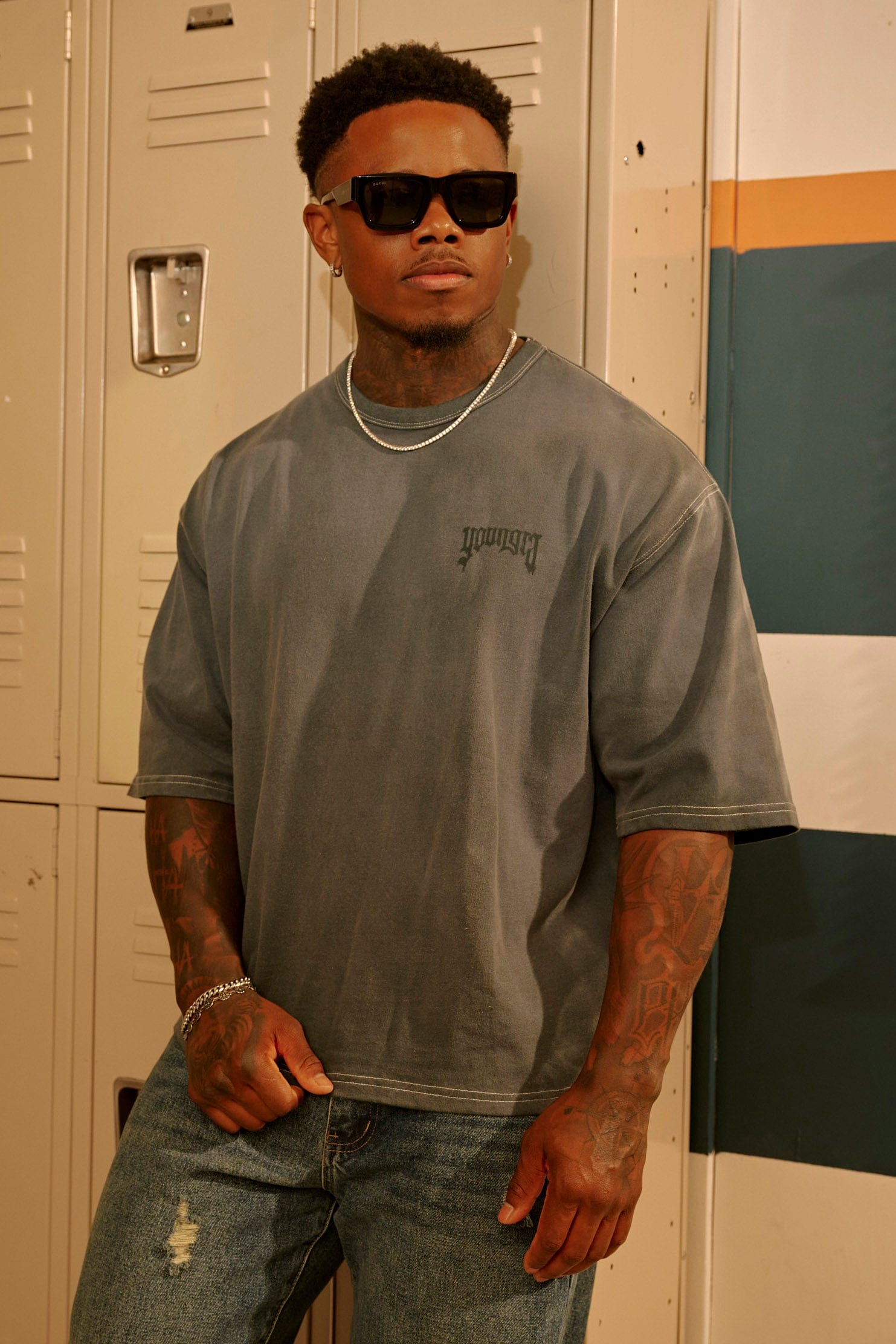 Model wearing oversized t shirt for casual streetwear look