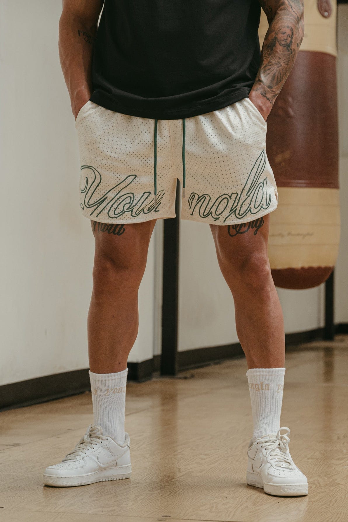 Model wearing YoungLA shorts during a workout