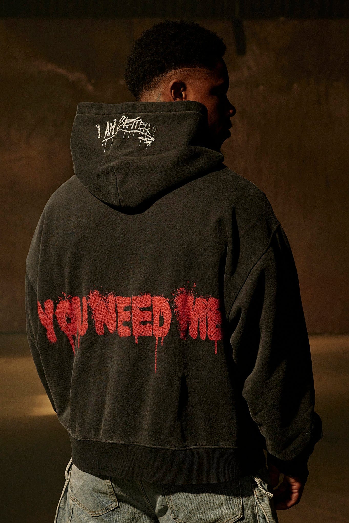 Front view of the oversized graphic hoodie highlighting its bold design.