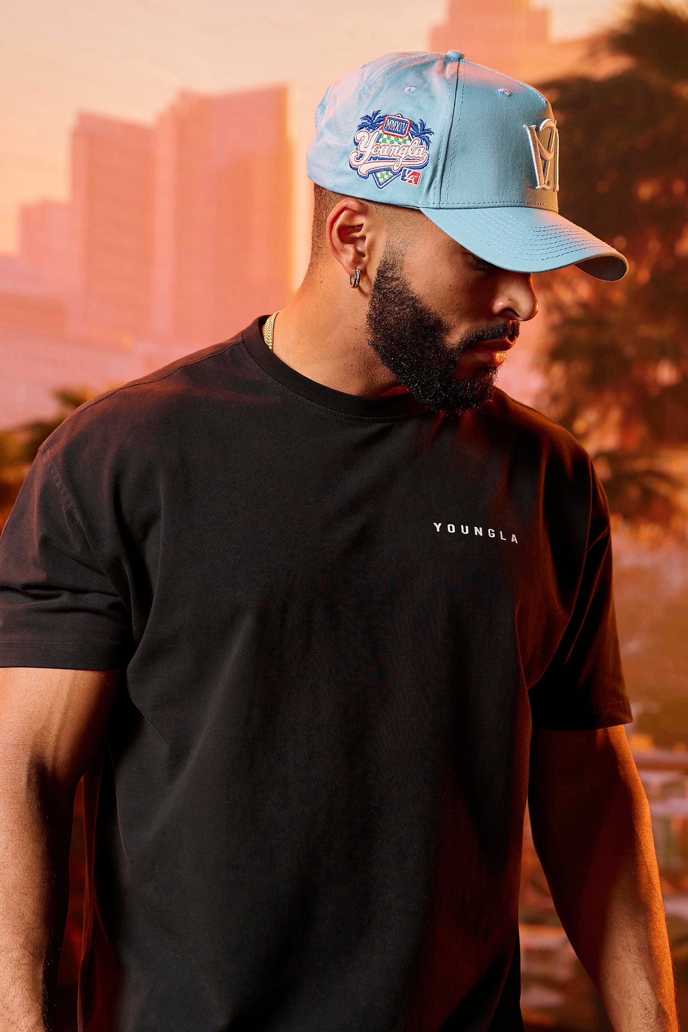 Back view of the LA Reversed snapback hat, emphasizing the quality cotton material.