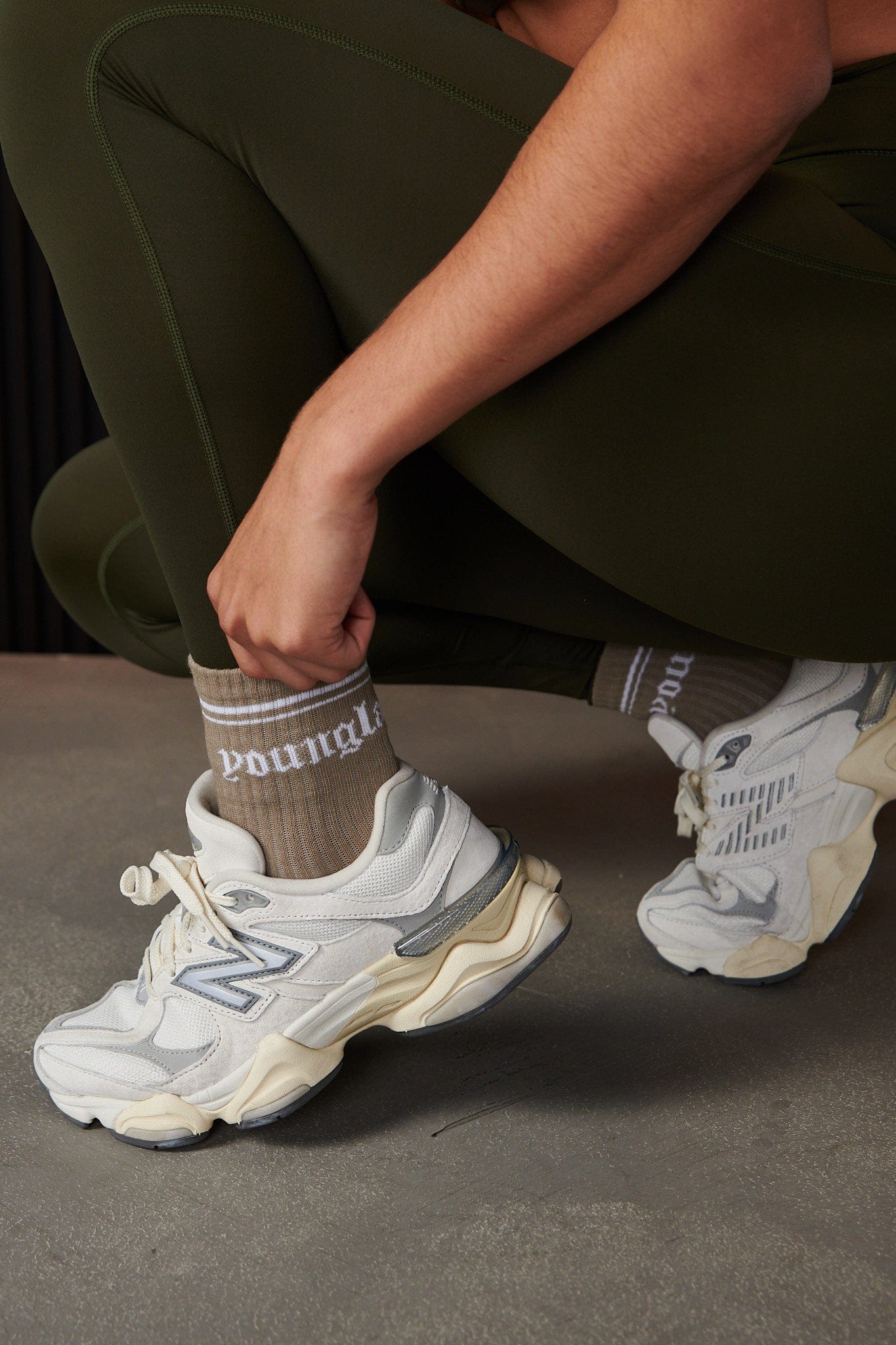 Close-up of fabric texture on one crew sock, highlighting quality materials