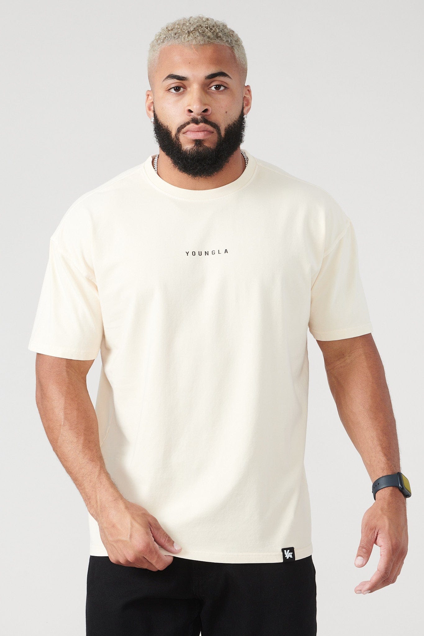 Front view of a relaxed fit cactus jack tee, highlighting the YoungLA logo.