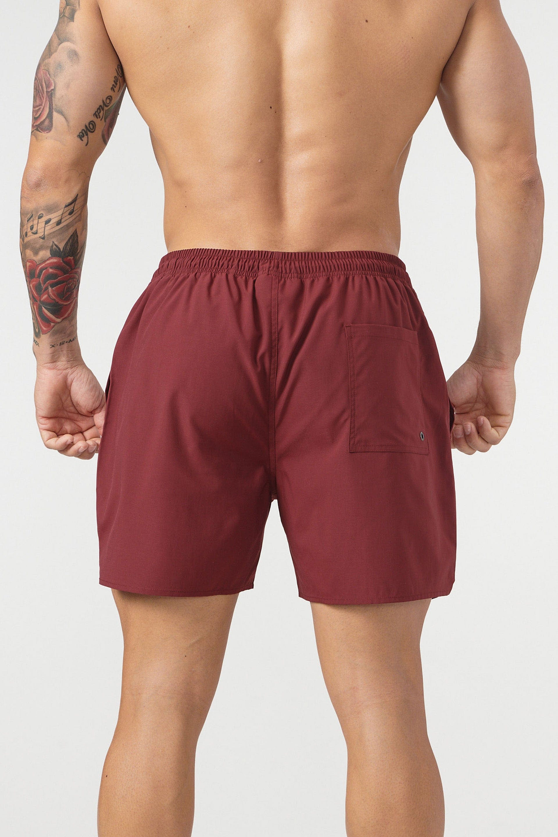 Side view showcasing the V slit design of comfortable shorts for men.