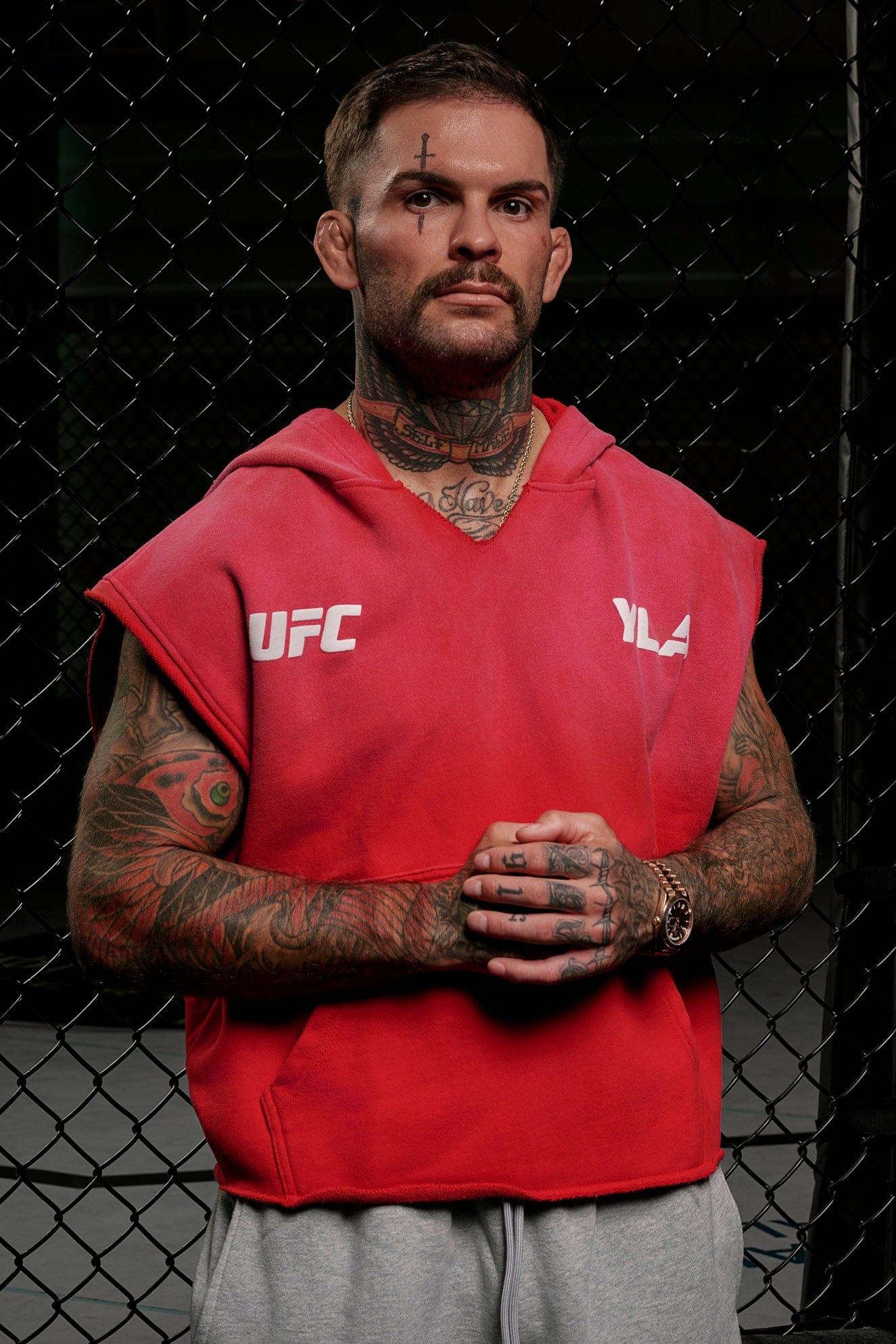 Front view of UFC Cut-Off Athletic Hoodie showcasing the chest logo.