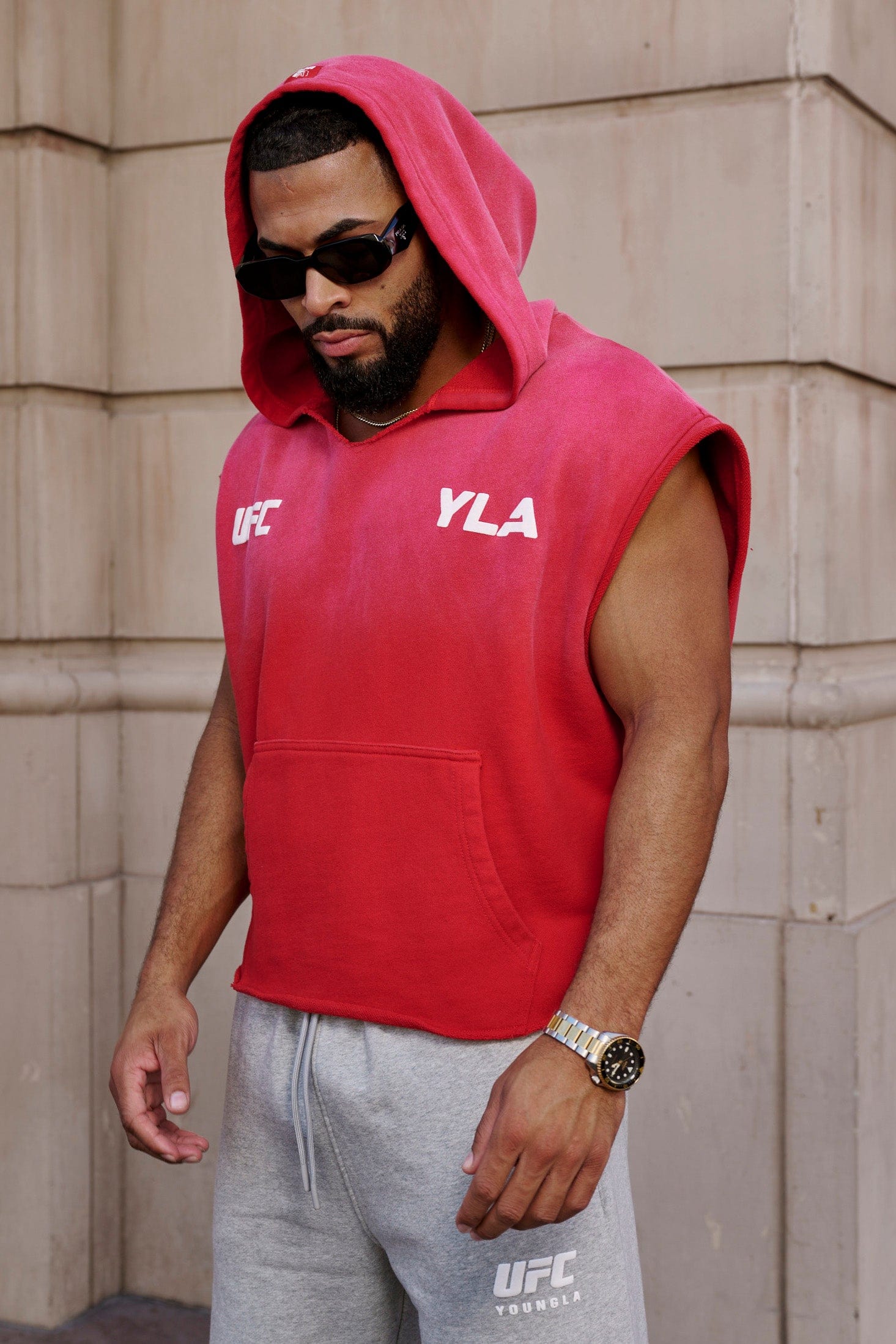 Front view of UFC Cut-Off Athletic Hoodie showcasing the chest logo.