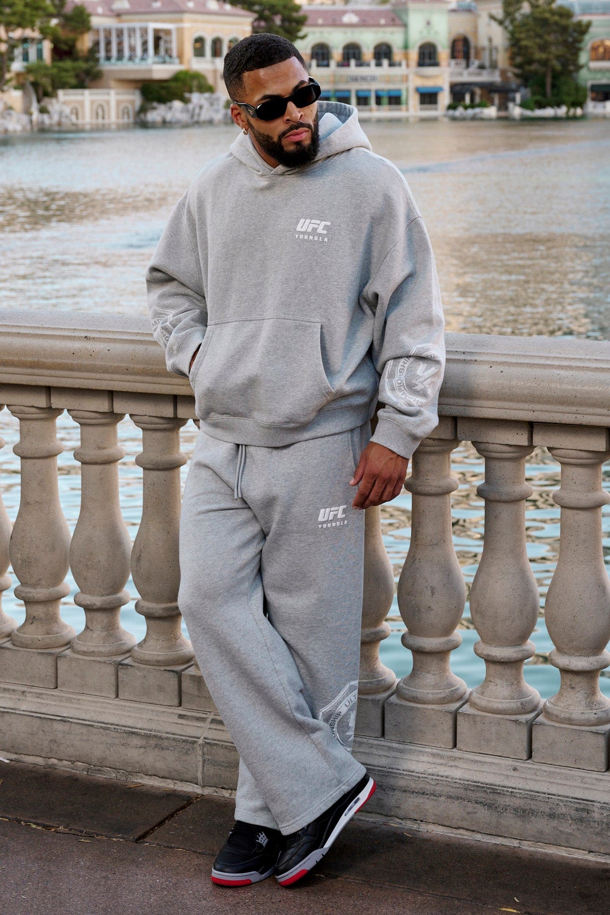 Close-up of soft fabric and relaxed fit of the UFC hoodie.