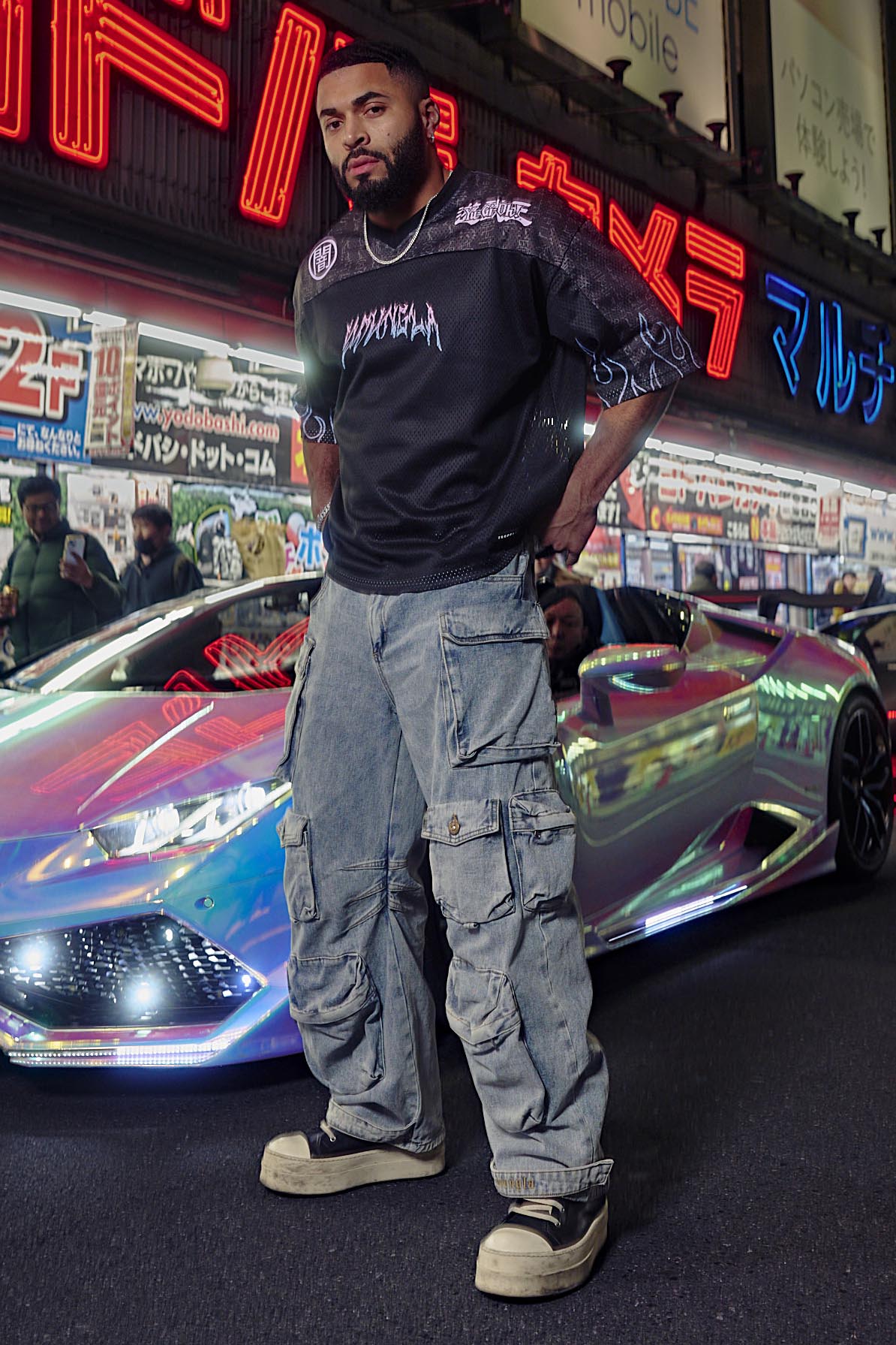 Side view of the Yu-Gi-Oh! jersey highlighting its boxy fit.