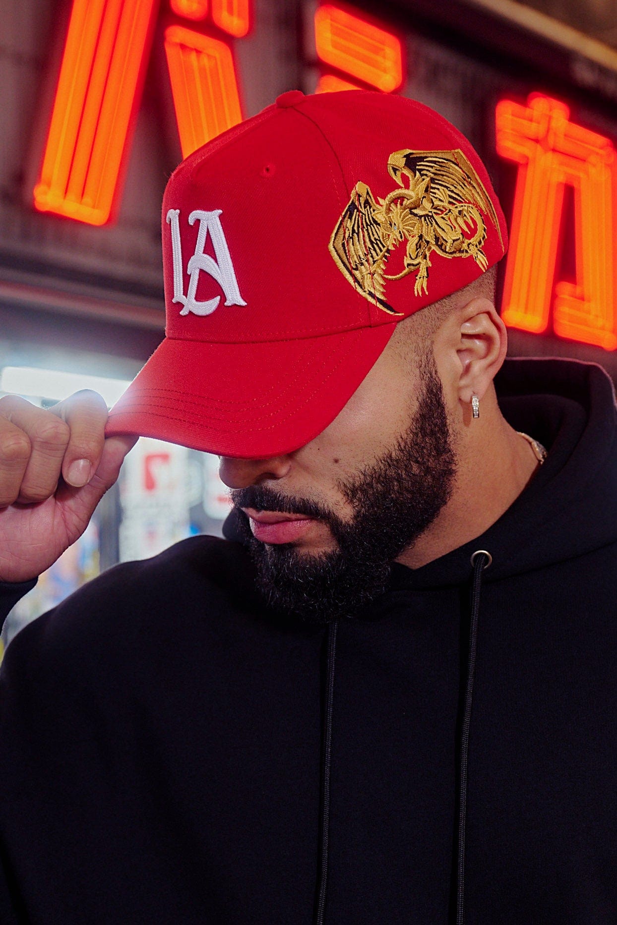 Side view of the Yu-Gi-Oh!® A-Frame Cap showcasing embroidery.