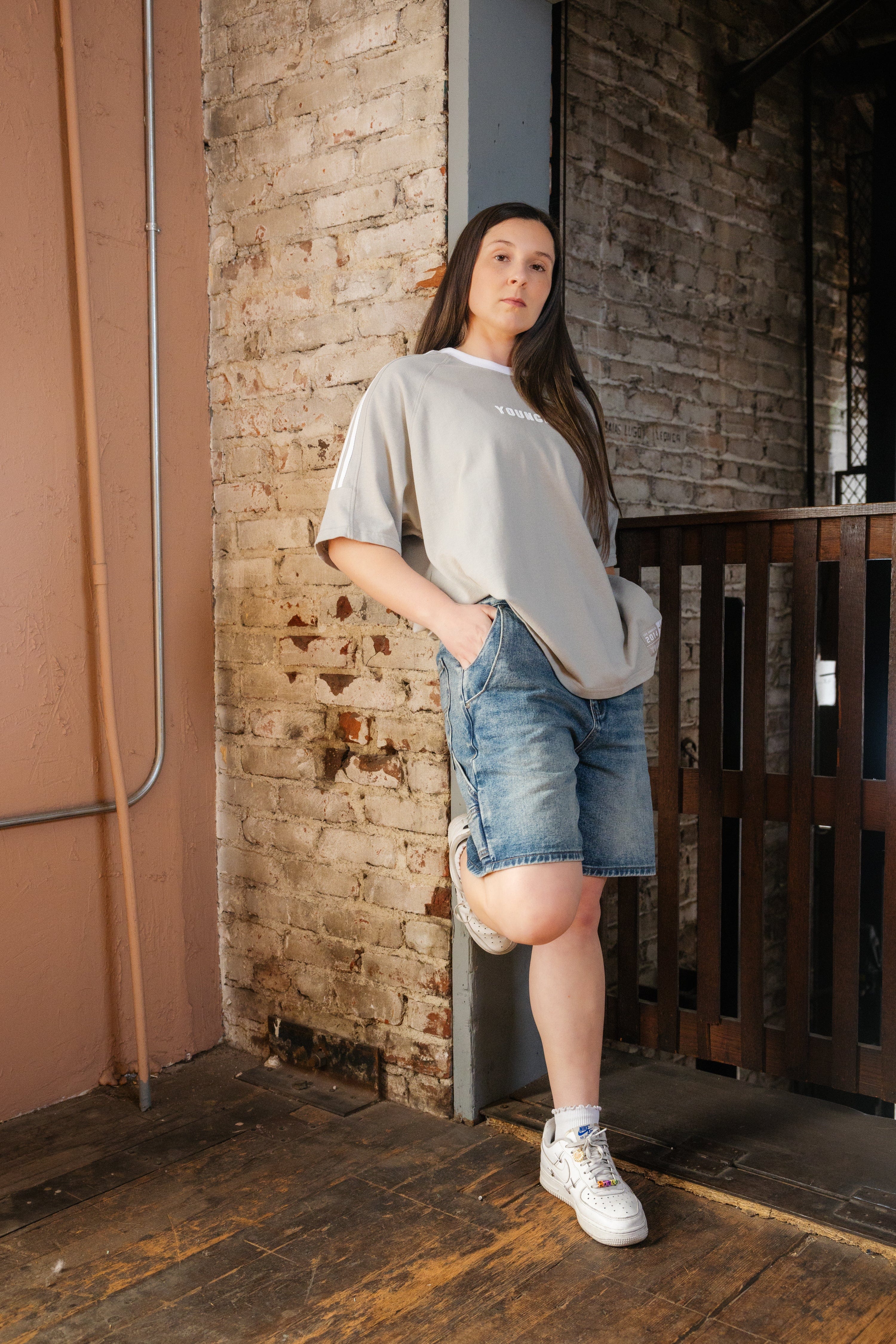 Close-up of the sporty tee’s textured cotton fabric