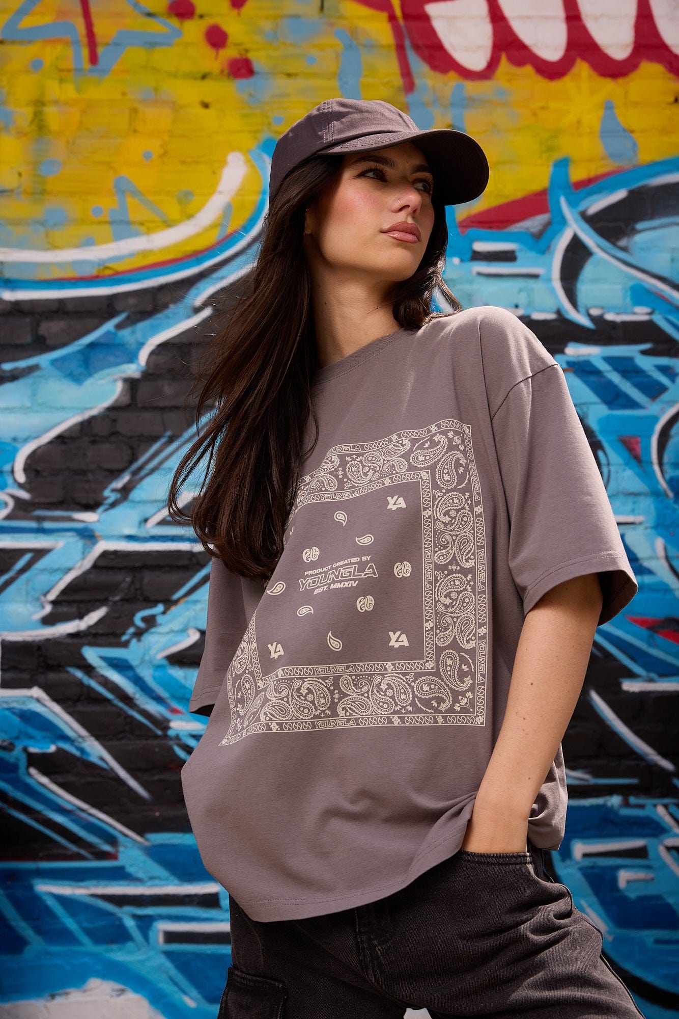 Front view of the rockstar bandana oversized t-shirt for men.