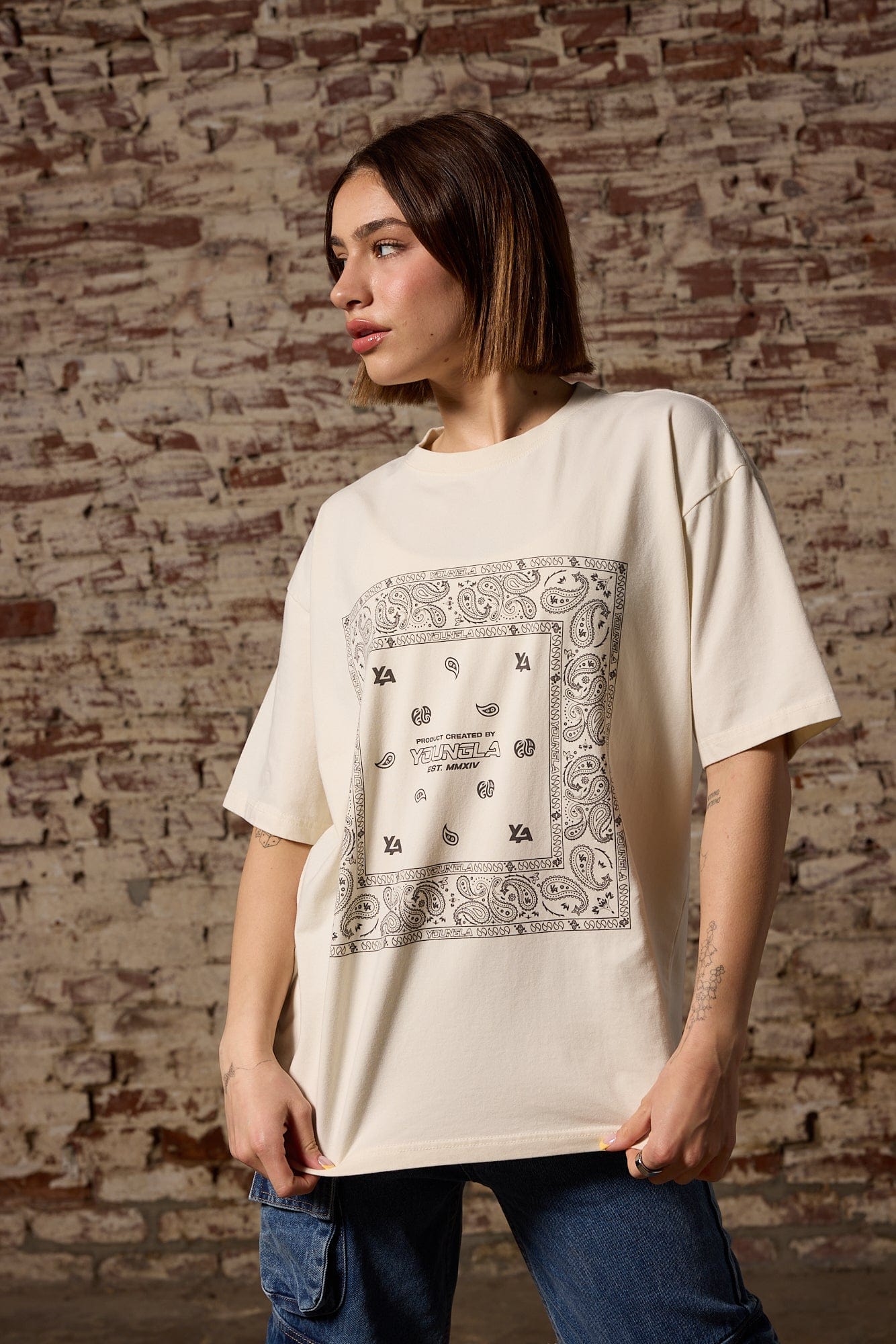 Front view of the rockstar bandana oversized t-shirt for men.