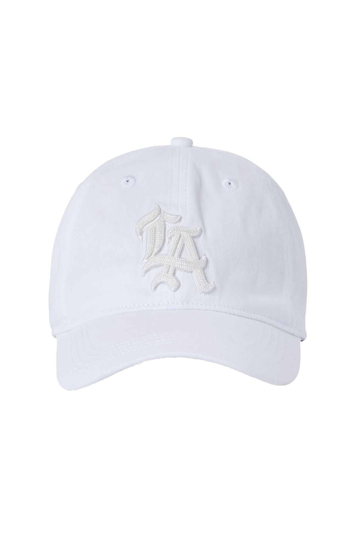 Close-up of embroidered logo on a classic black dad hat