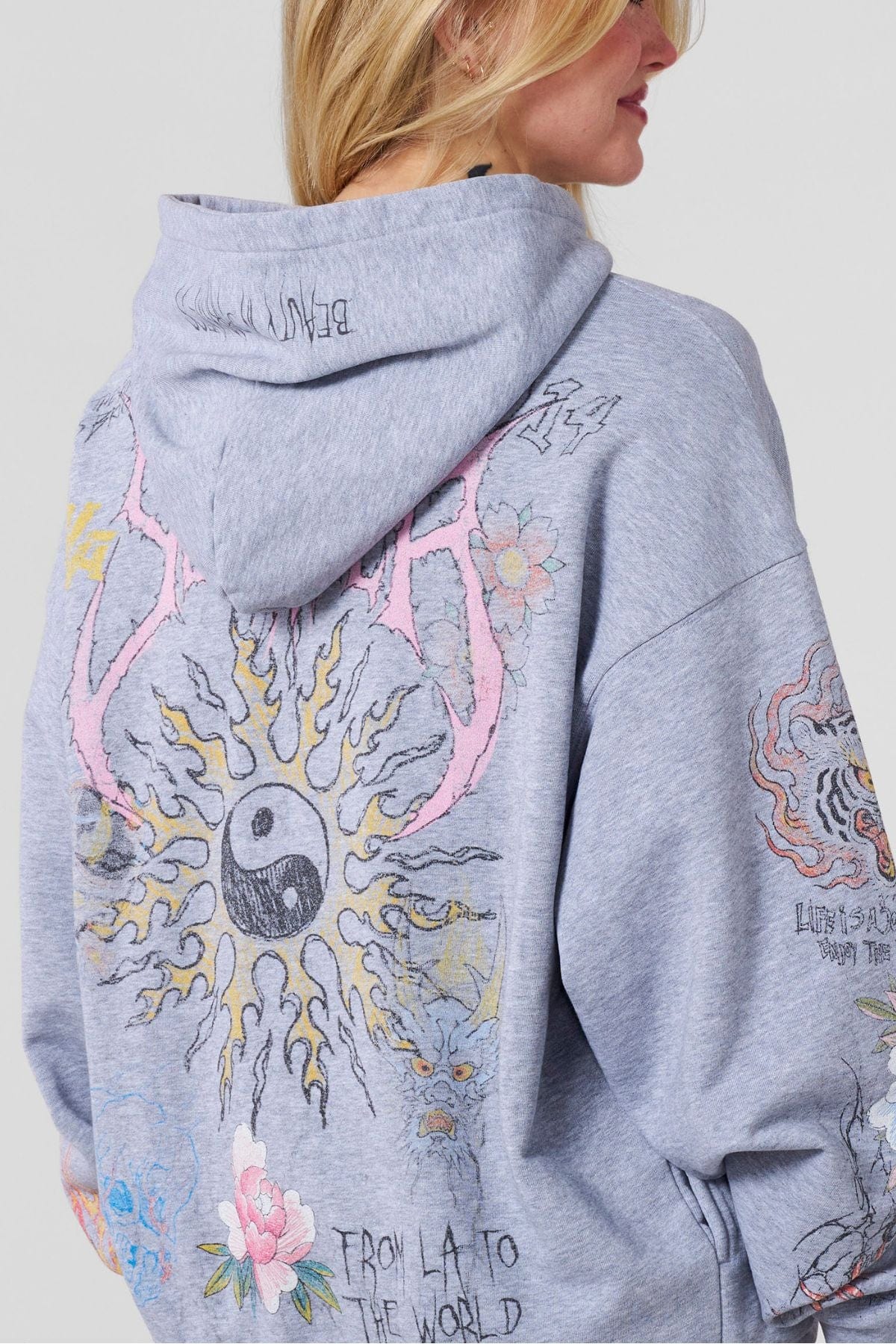 Detail shot of graphic design showcasing japanese streetwear vibe