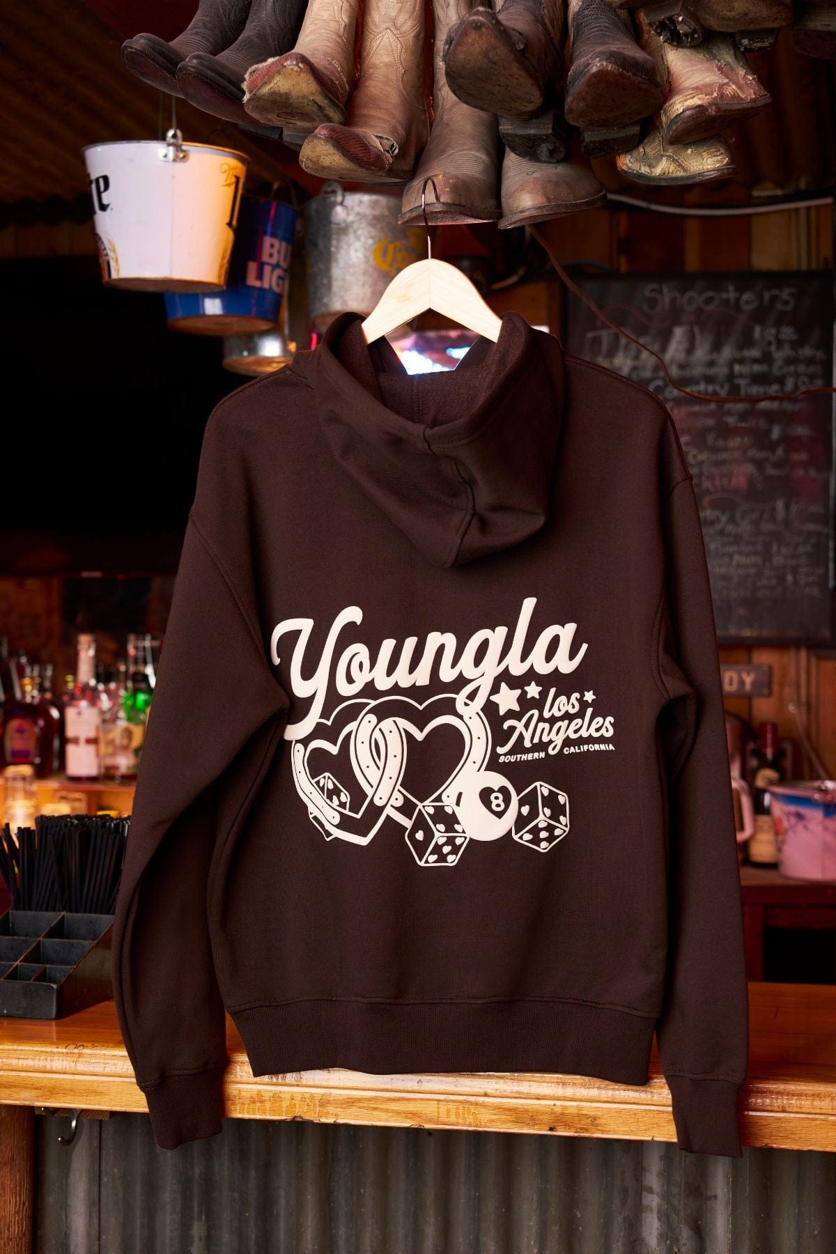 Front view of the fluffy oversized hoodie, showcasing its soft fabric.