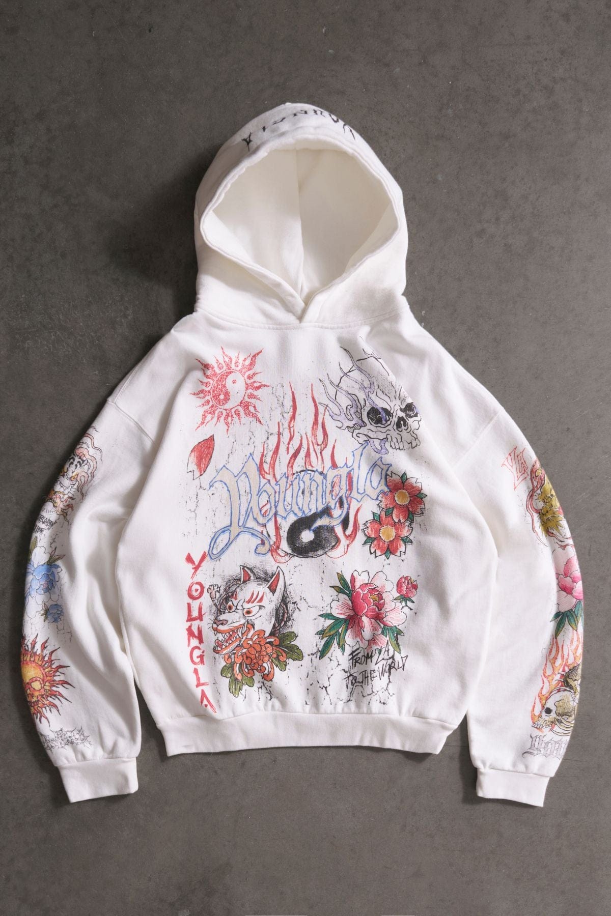 Detail shot of graphic design showcasing japanese streetwear vibe