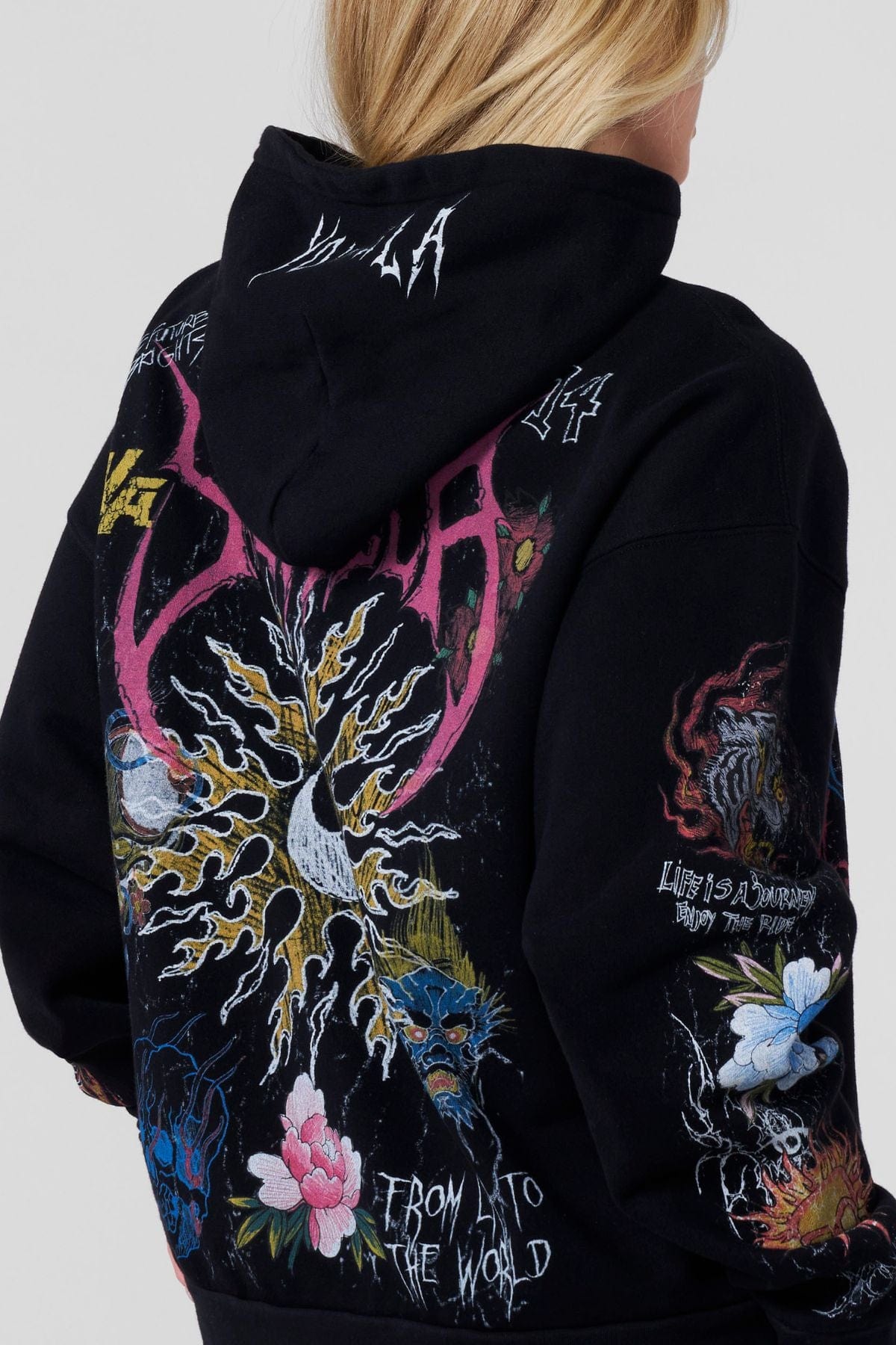 Detail shot of graphic design showcasing japanese streetwear vibe