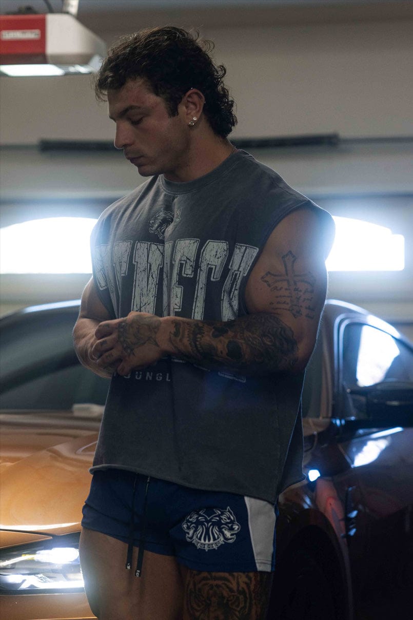 Side view of the cut-off tank top, highlighting the vintage color effect.