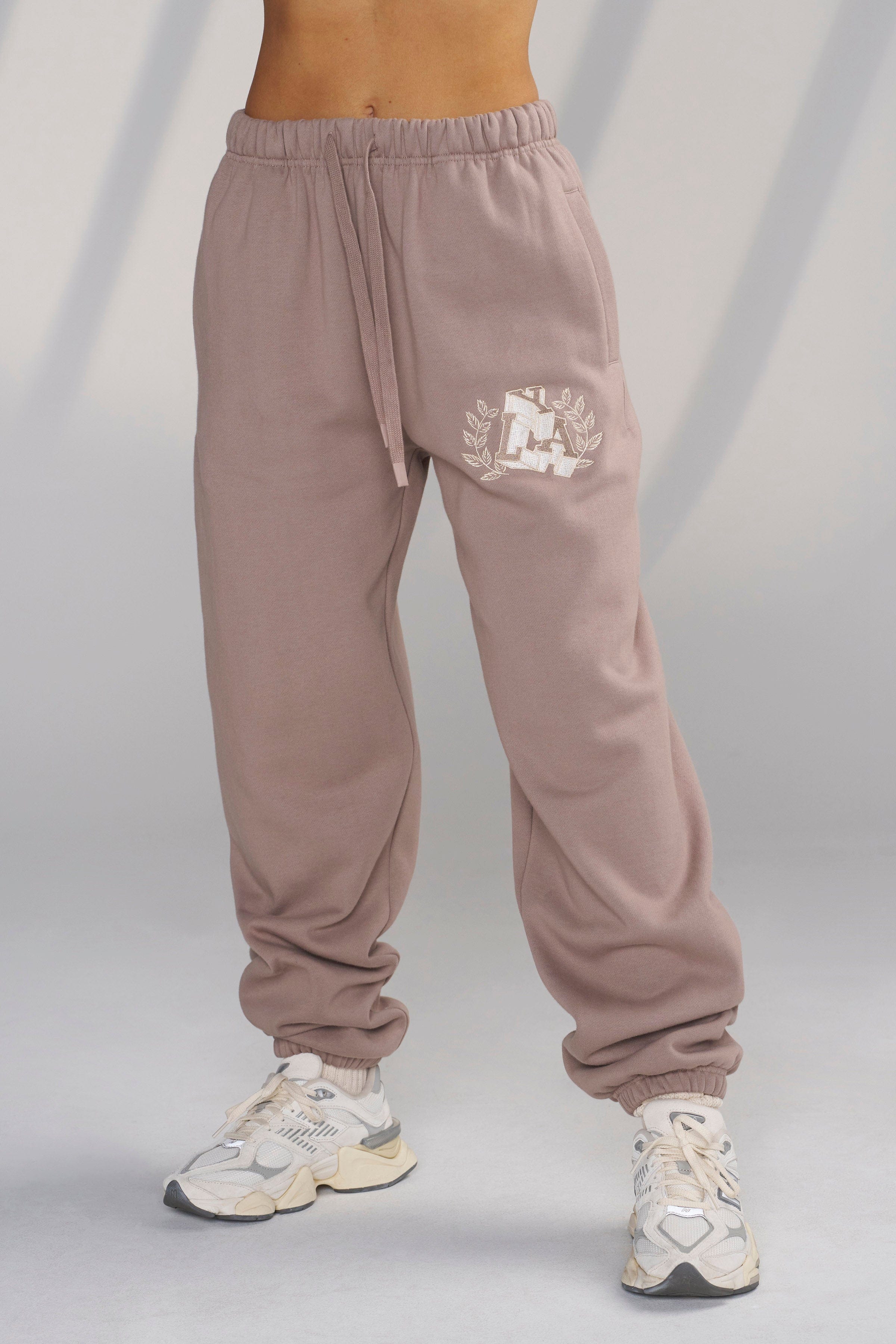 Model wearing Teddy joggers with hoodie, perfect for laid-back style