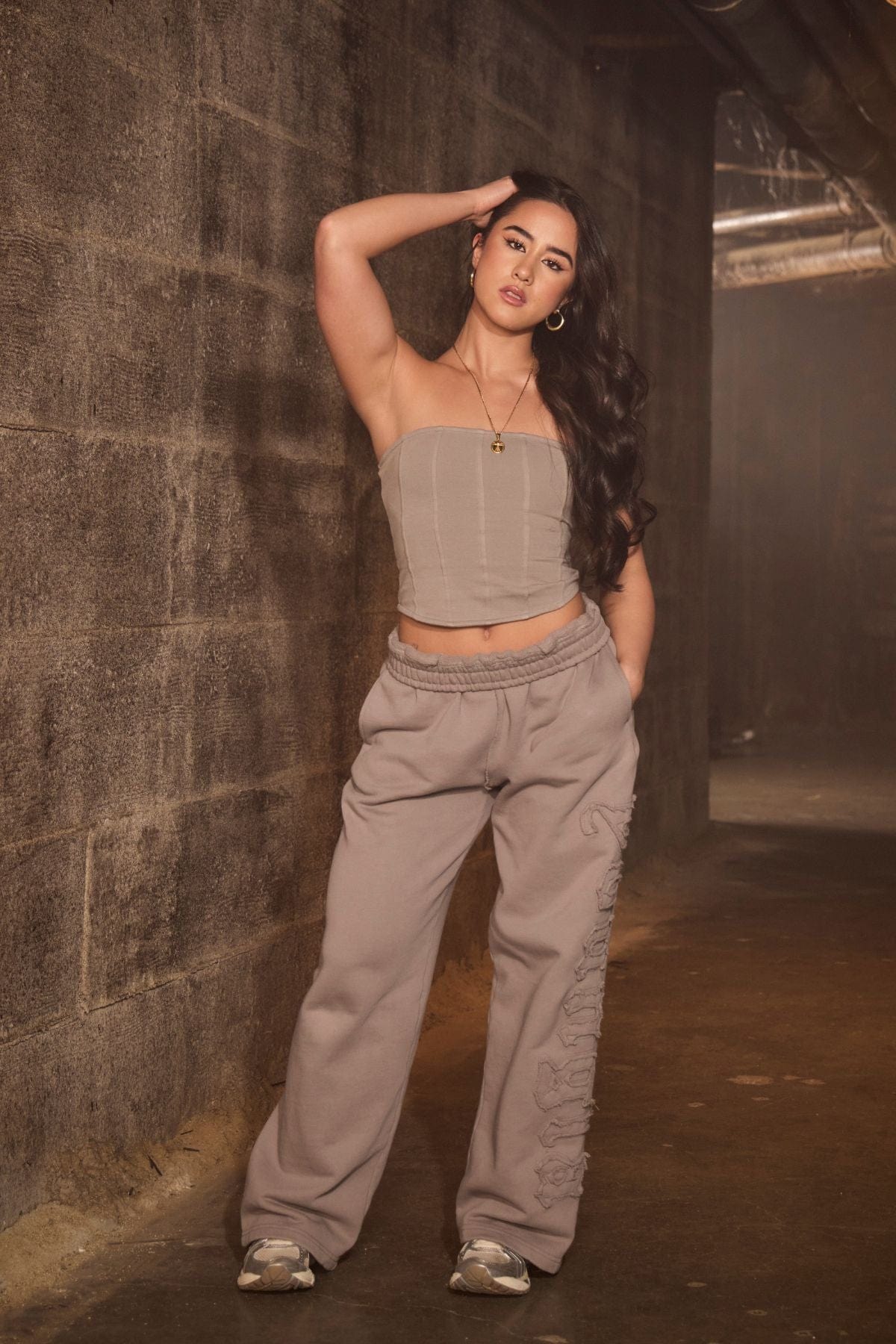 Side view showcasing the soft French terry fabric of the joggers.