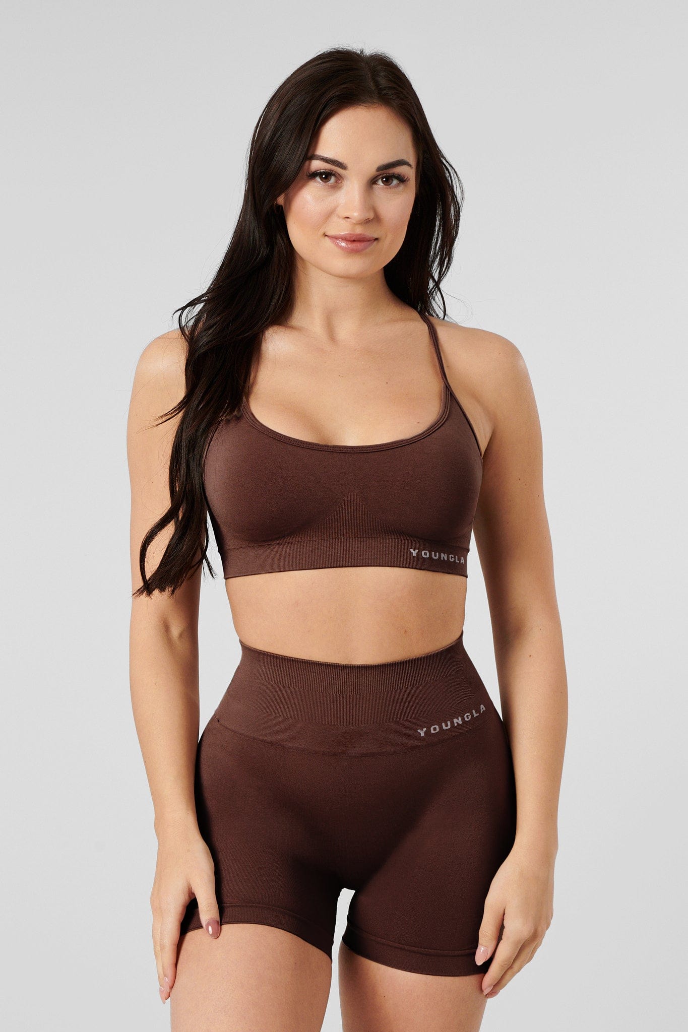 Close-up of the back design on the seamless workout bra.