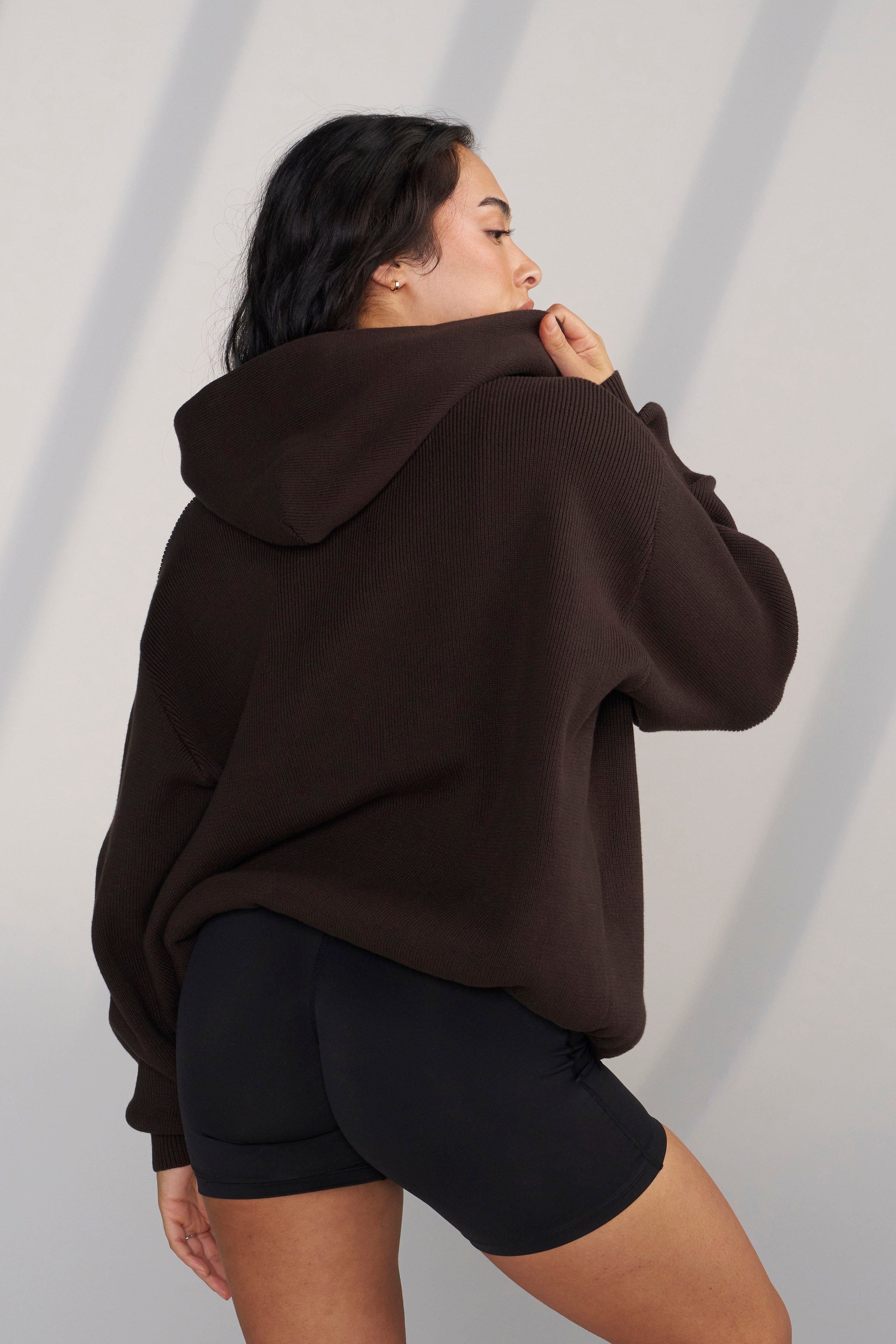 Close-up of YoungLA logo on the womens sweater hoodie.