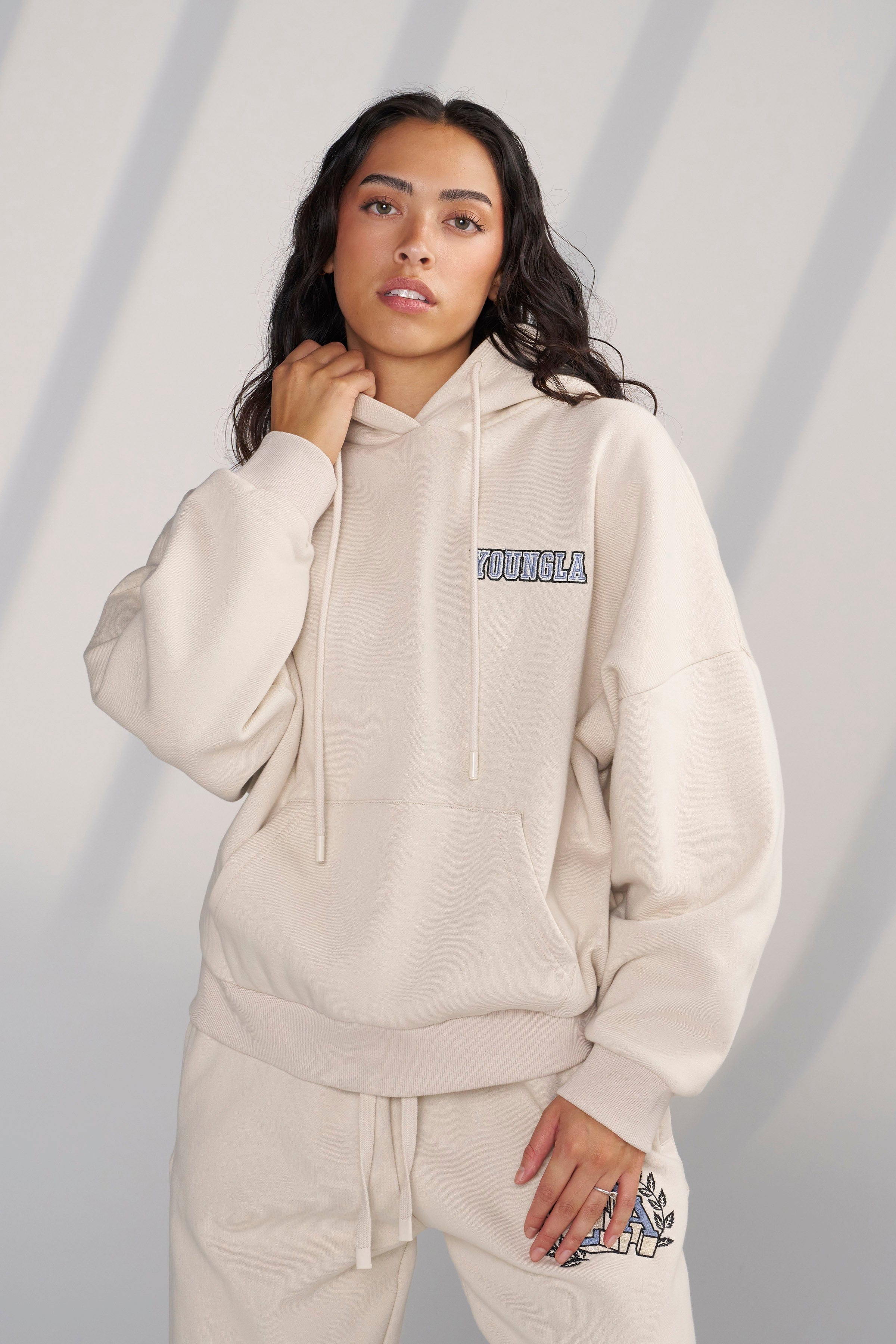 Front view of the Cozy Chic Teddy Hoodie in a relaxed fit.