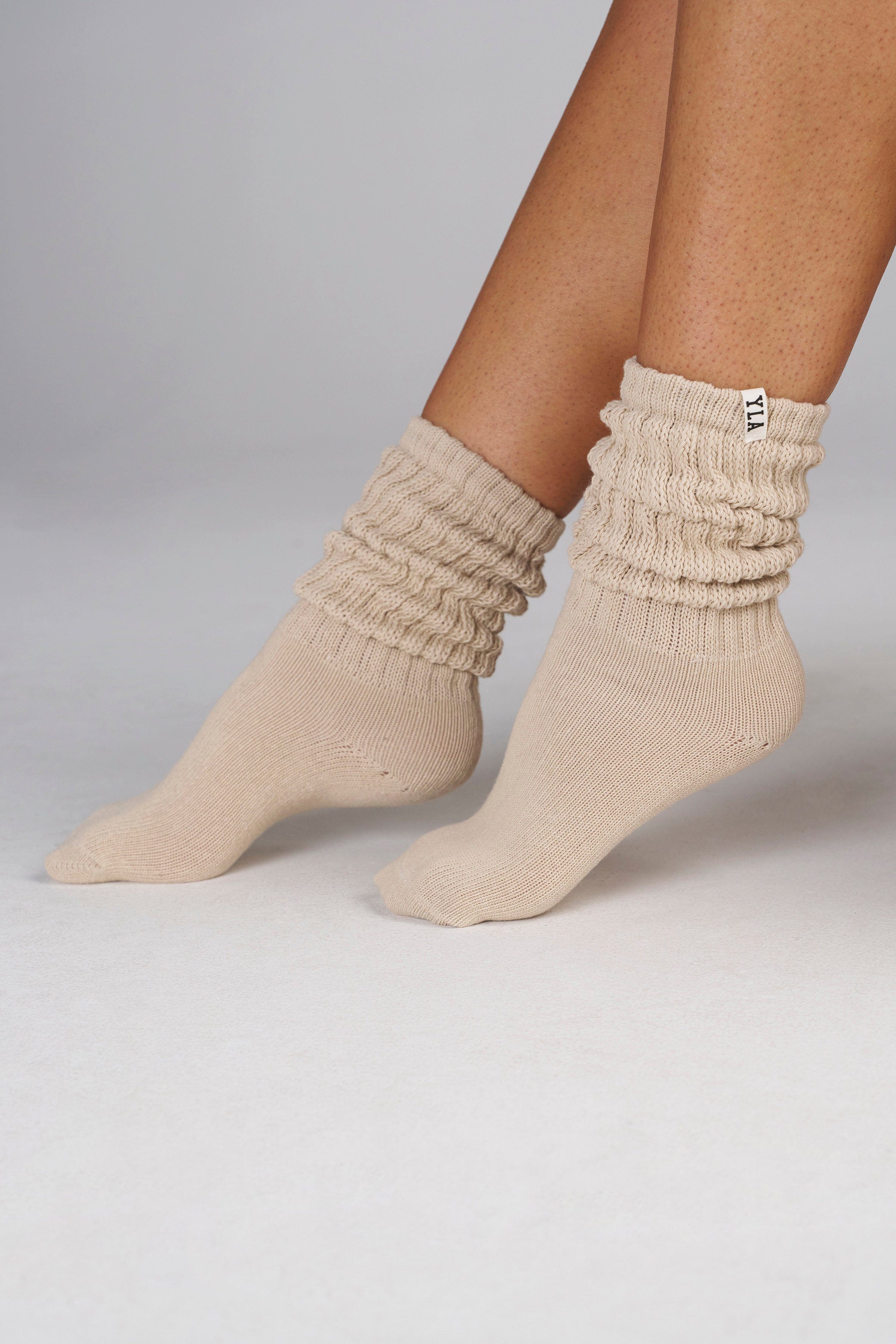 Stylish scrunch socks in a casual setting.