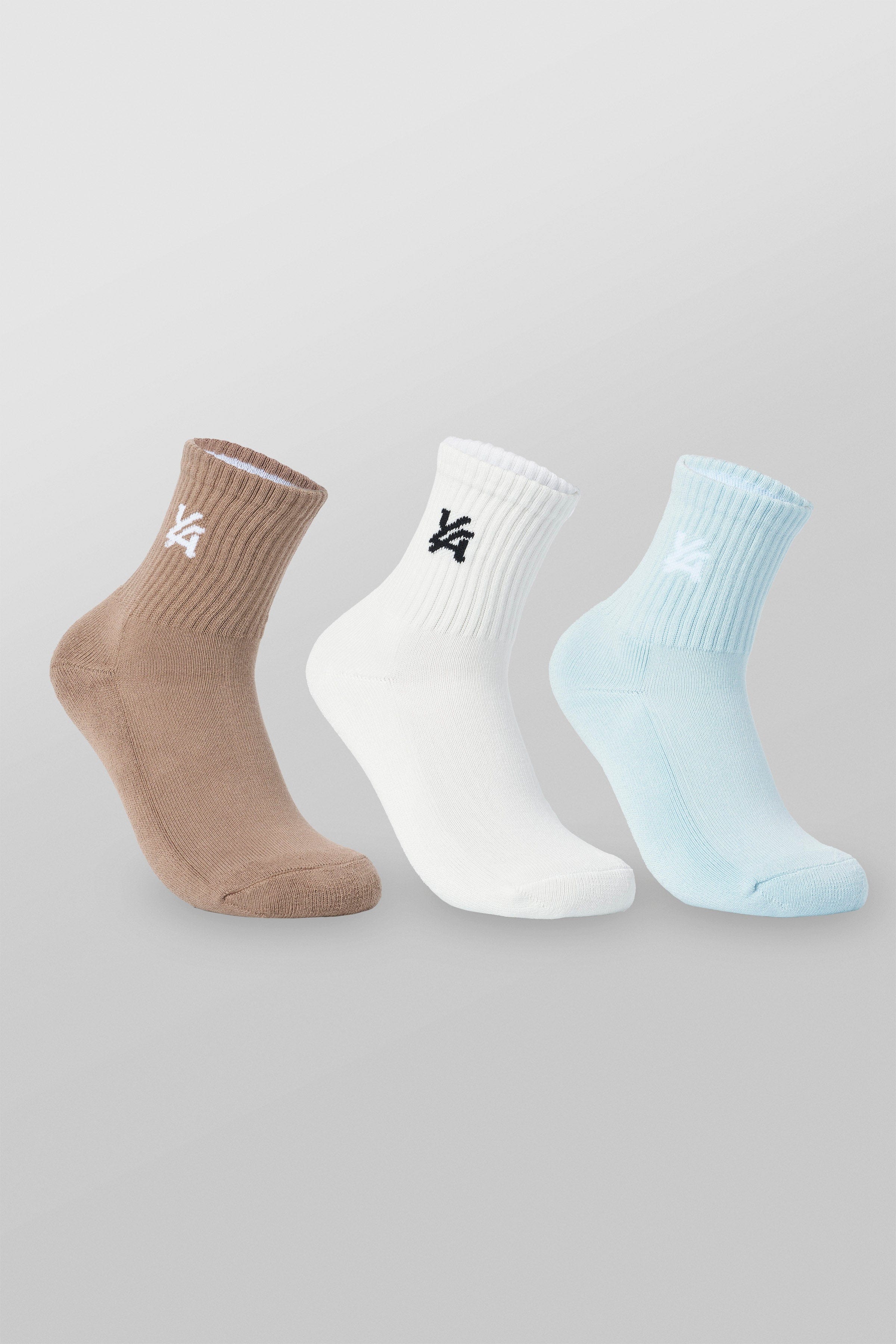 Close-up of soft cotton crew socks in assorted colors.