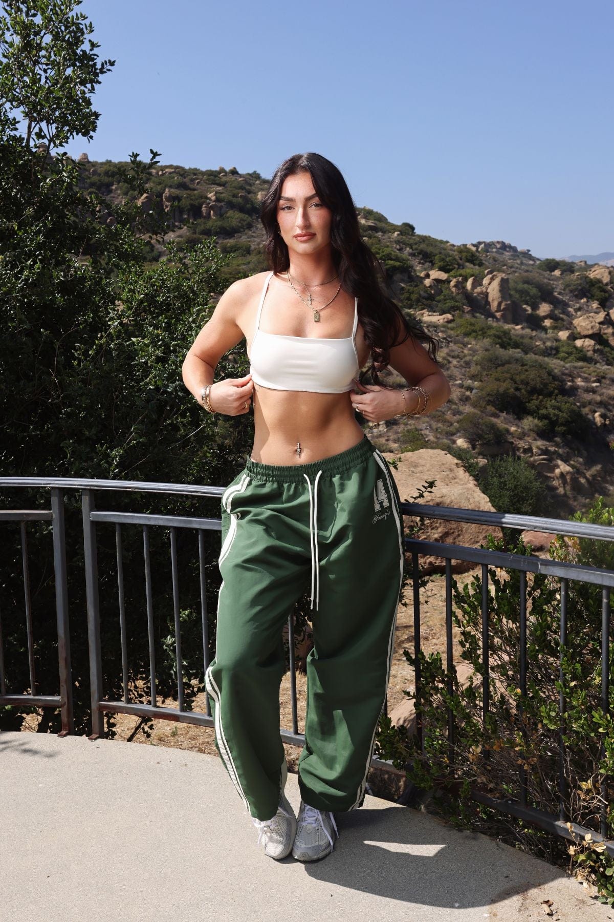 Front view of relaxed fit track pants perfect for daily use.
