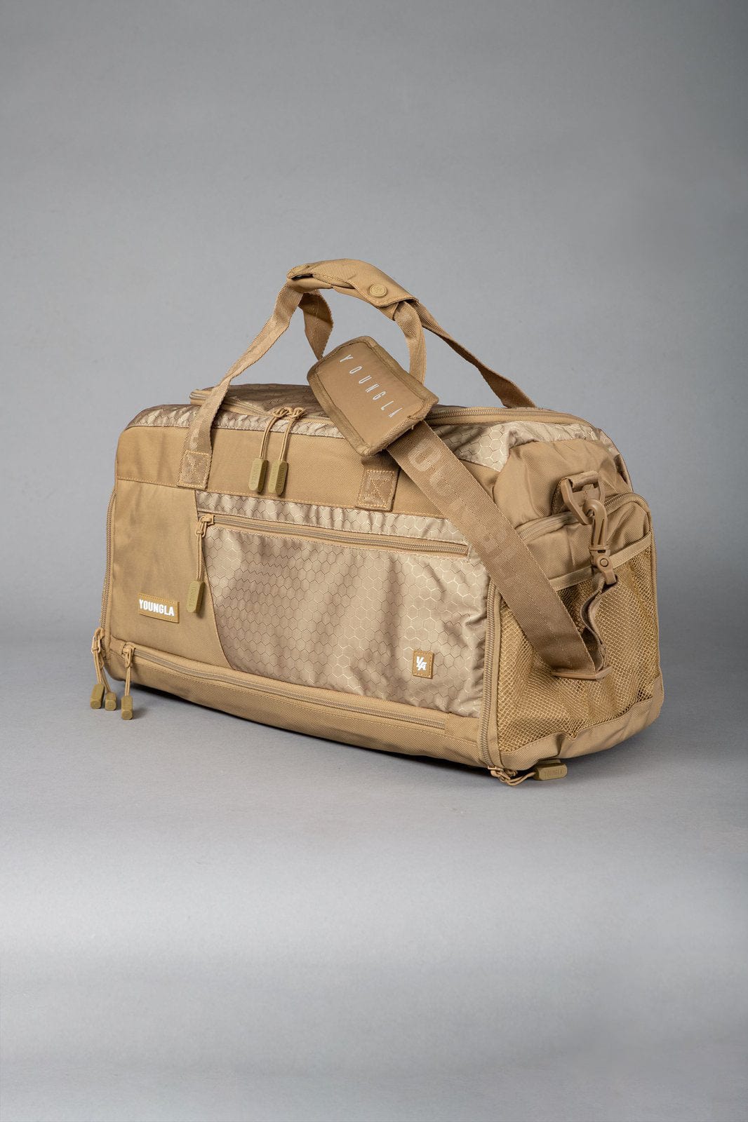YoungLA 740 Elite duffle bag packed with gym shoes and gear, ideal for workout sessions.