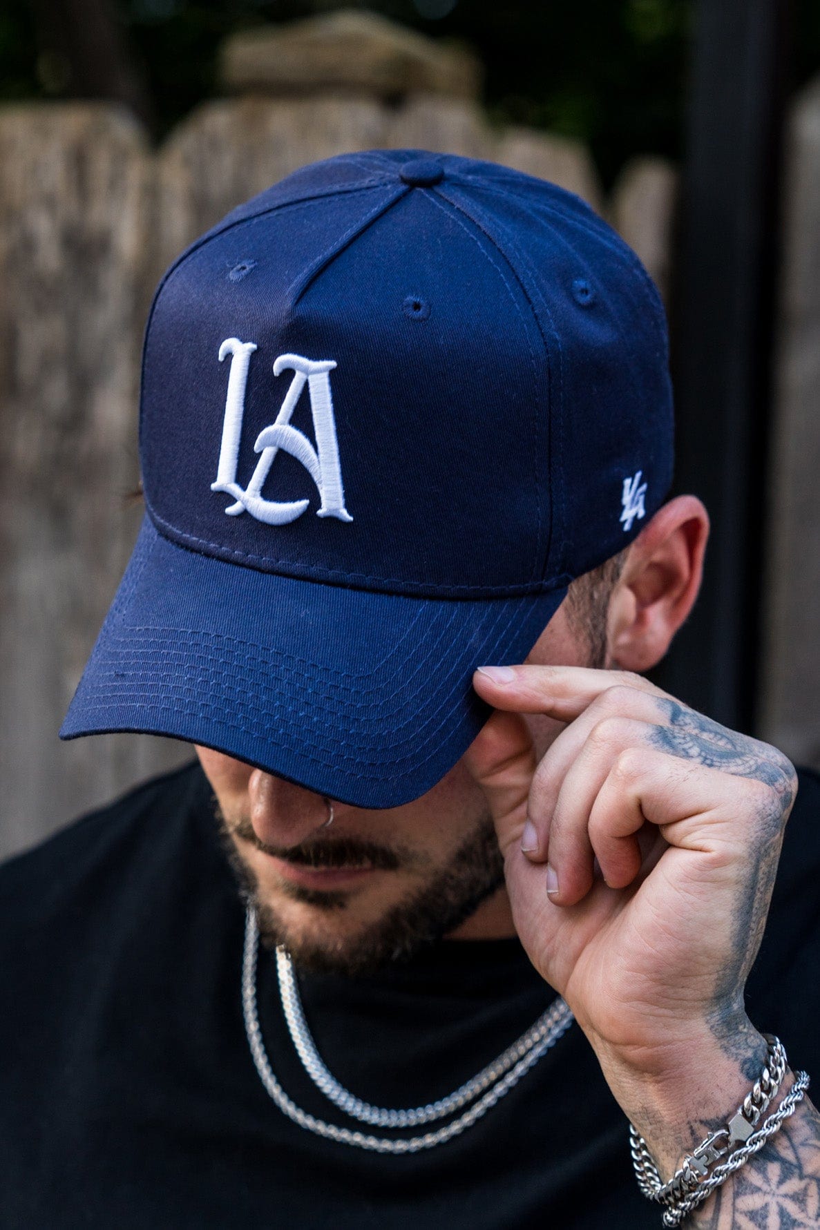 Front view of the Premium A-Frame LA Snapback Hat showcasing its stylish design.