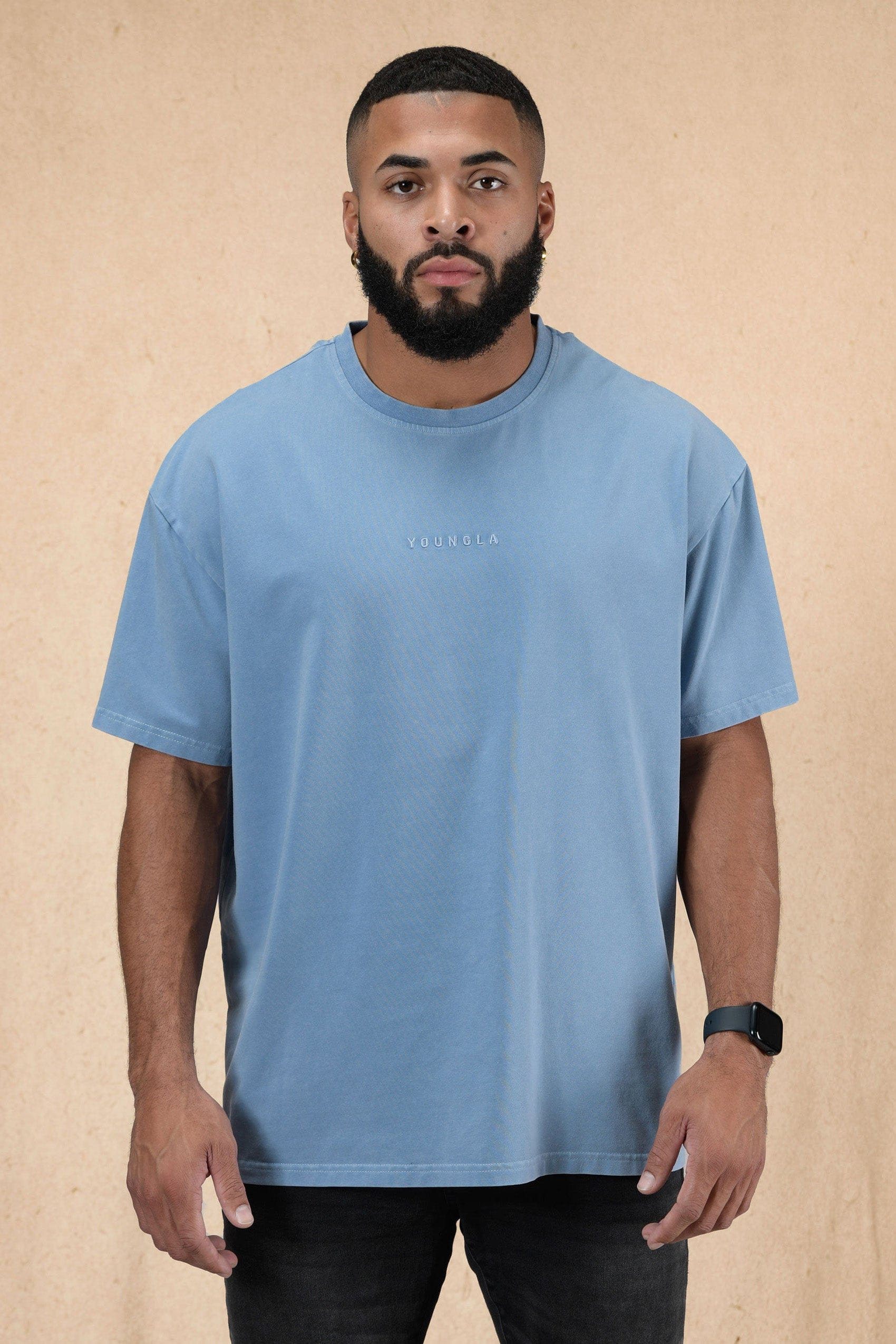 Back view highlighting the YoungLA logo on the oversized tee.