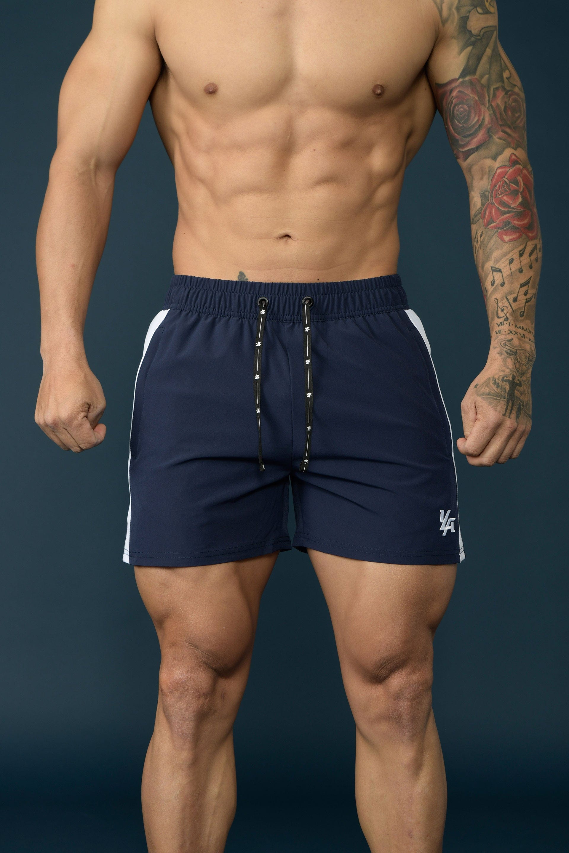Performance Pro lifting shorts side view showcasing tapered fit.
