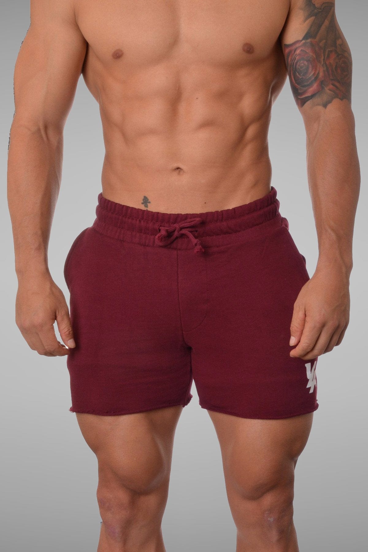 Close-up of men's bodybuilding shorts with liner showing the fitted cut and fabric details